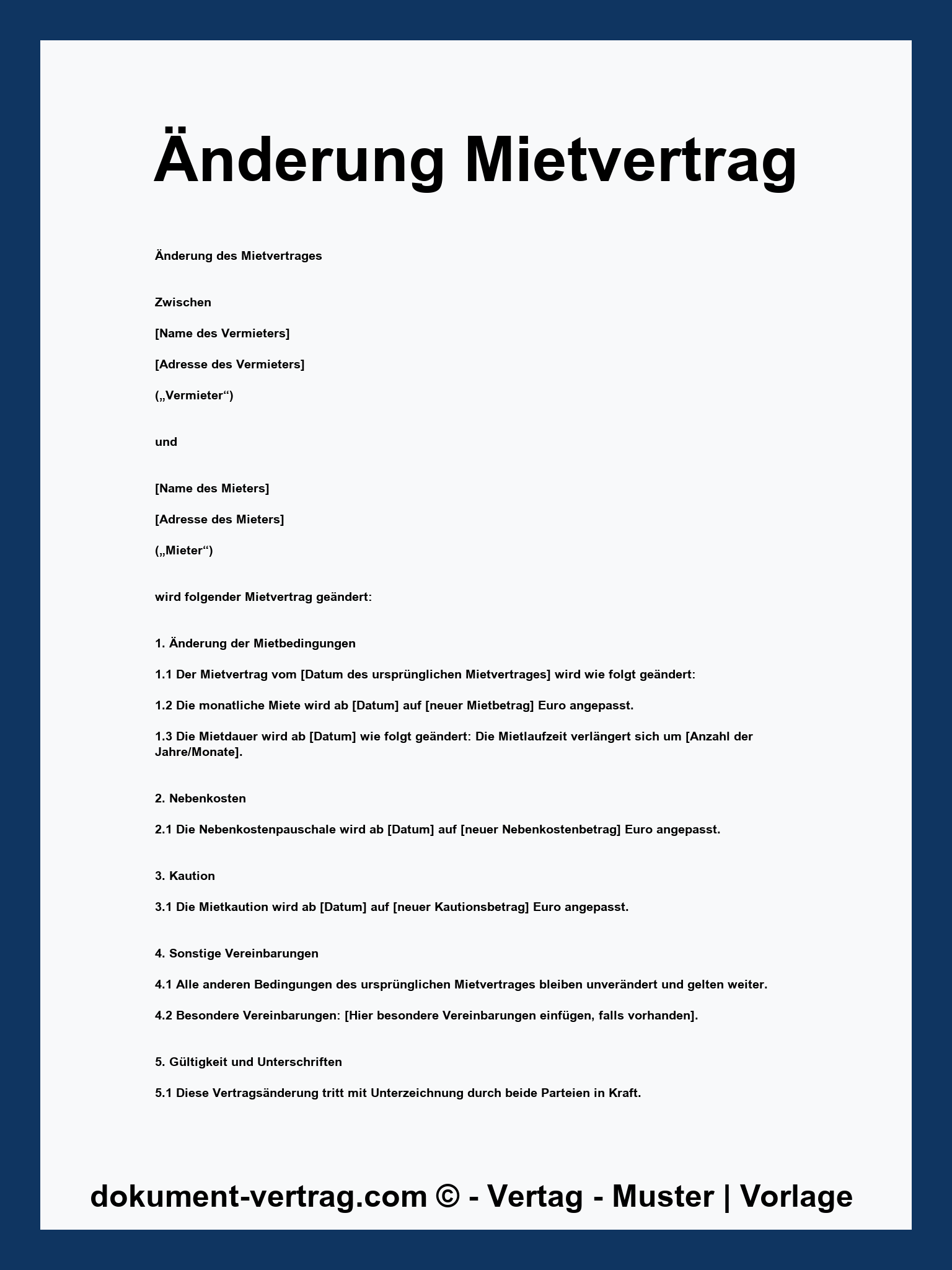 Änderung Mietvertrag Vorlage