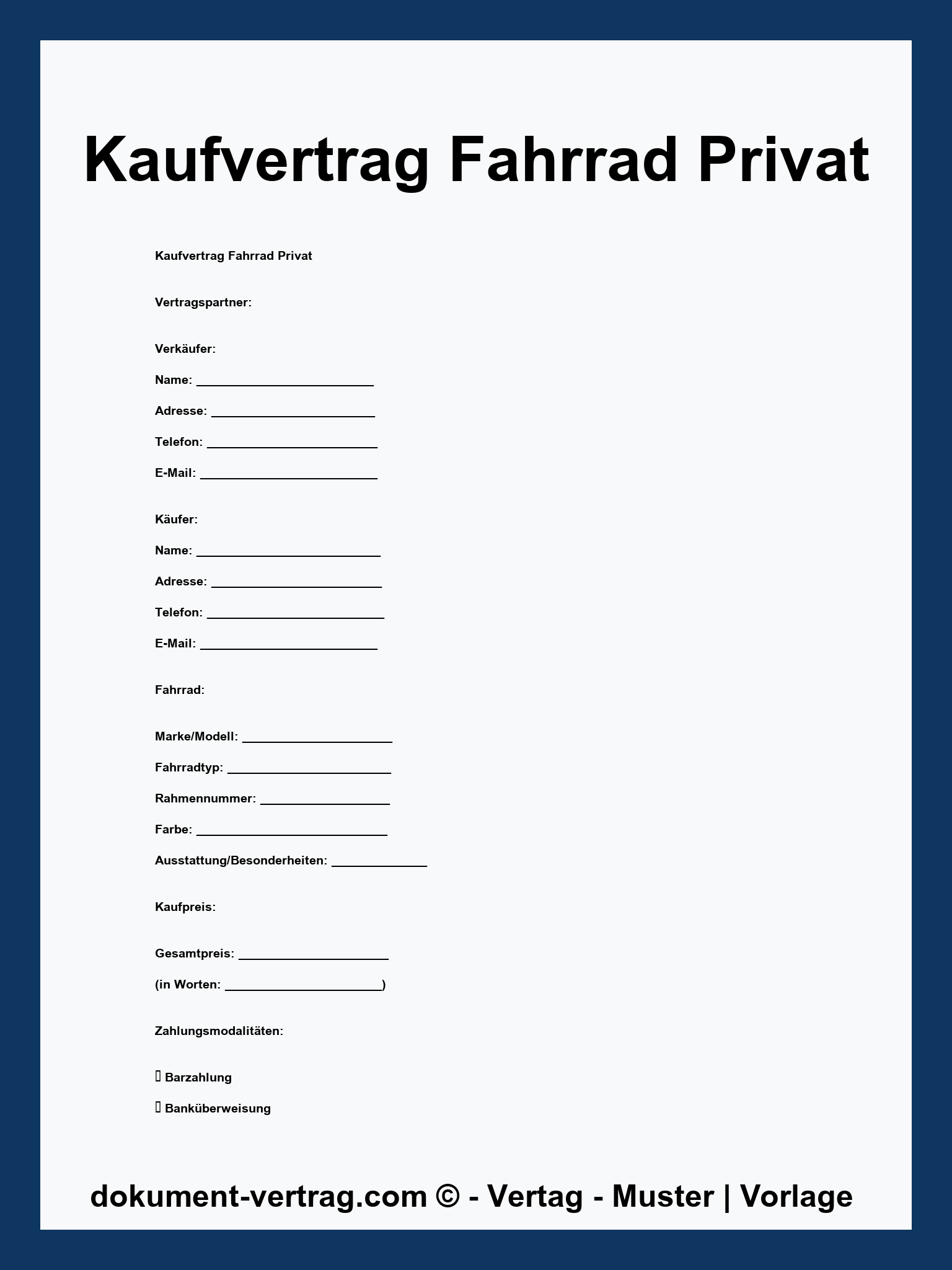 Kaufvertrag Fahrrad Privat Vorlage - WORD