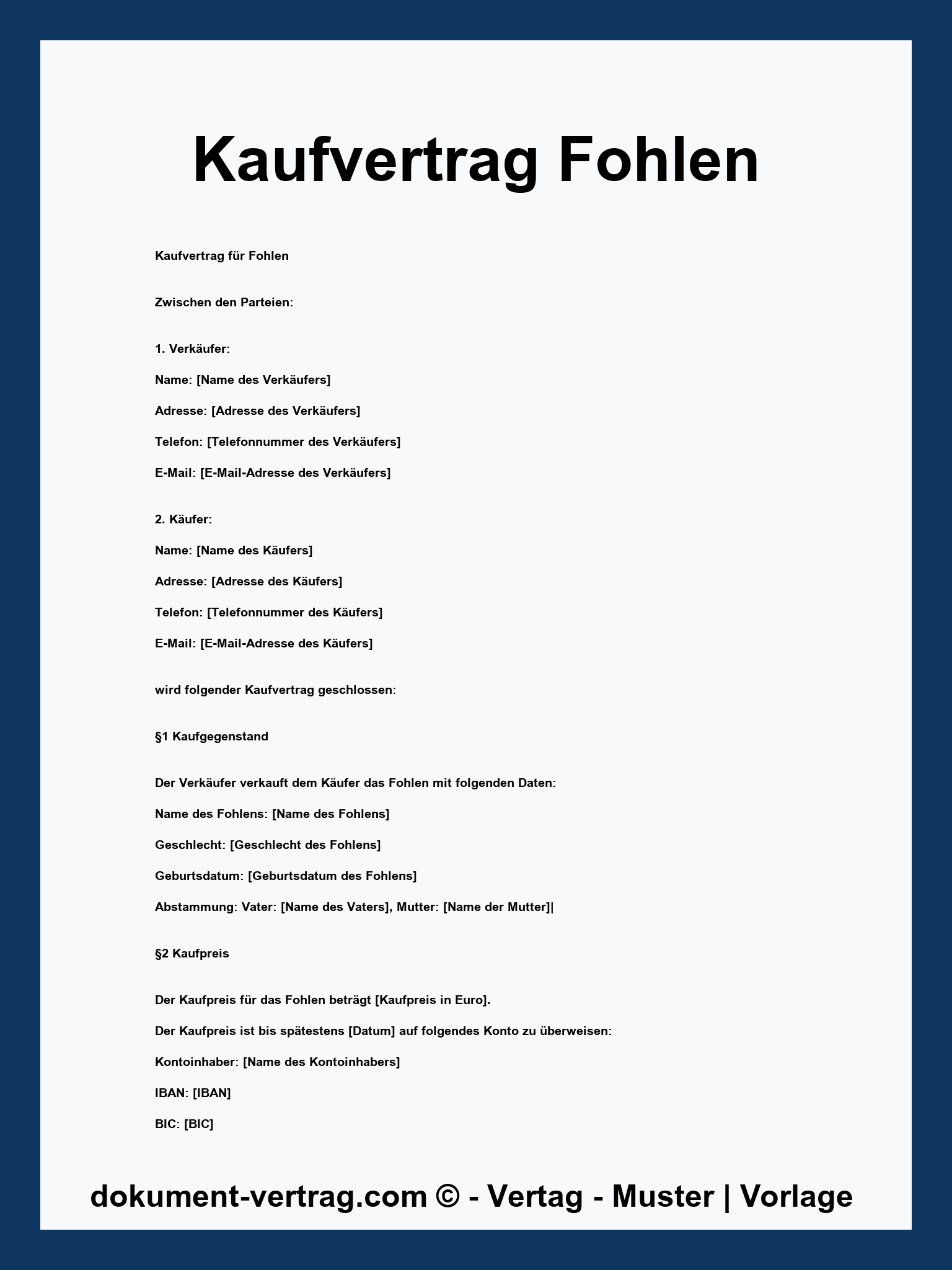 Kaufvertrag Fohlen