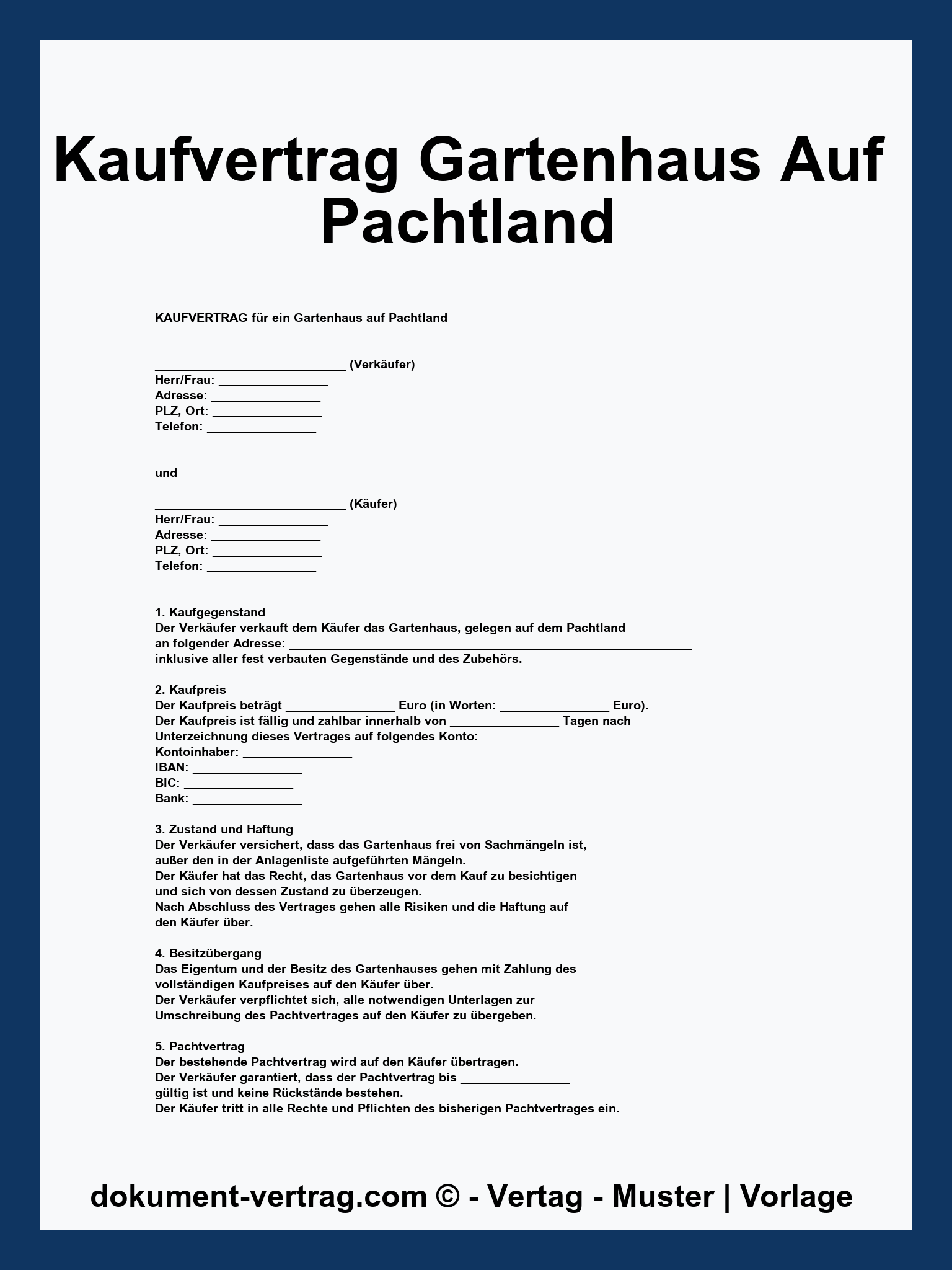 Kaufvertrag Gartenhaus Auf Pachtland