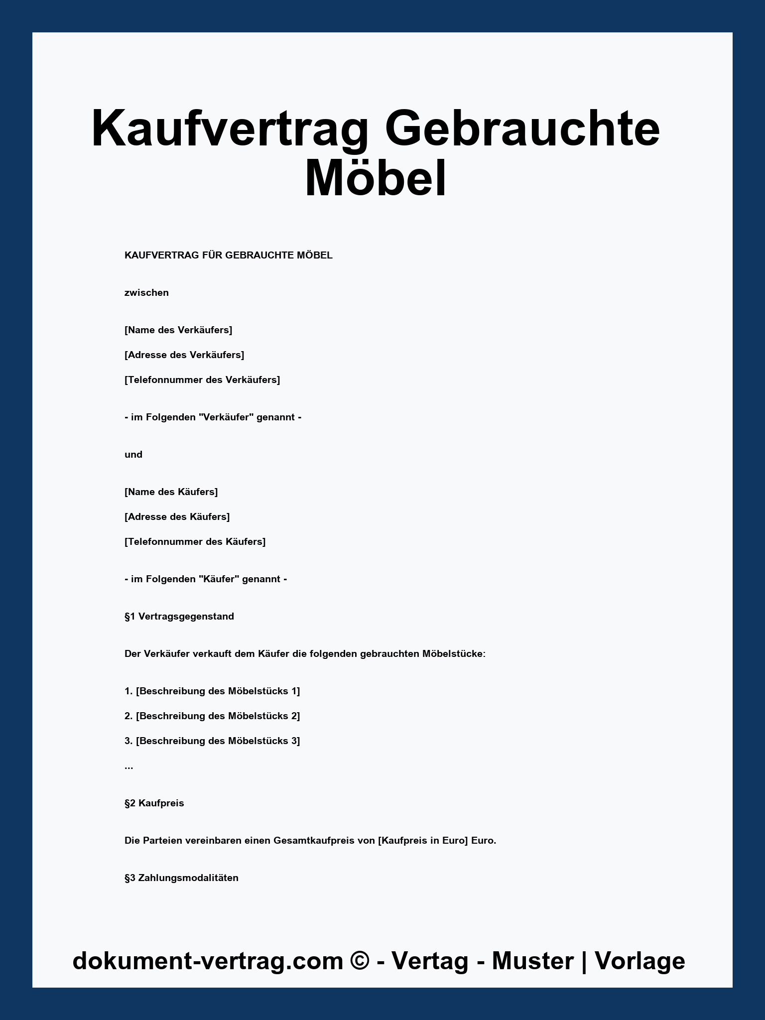 Kaufvertrag Gebrauchte Möbel