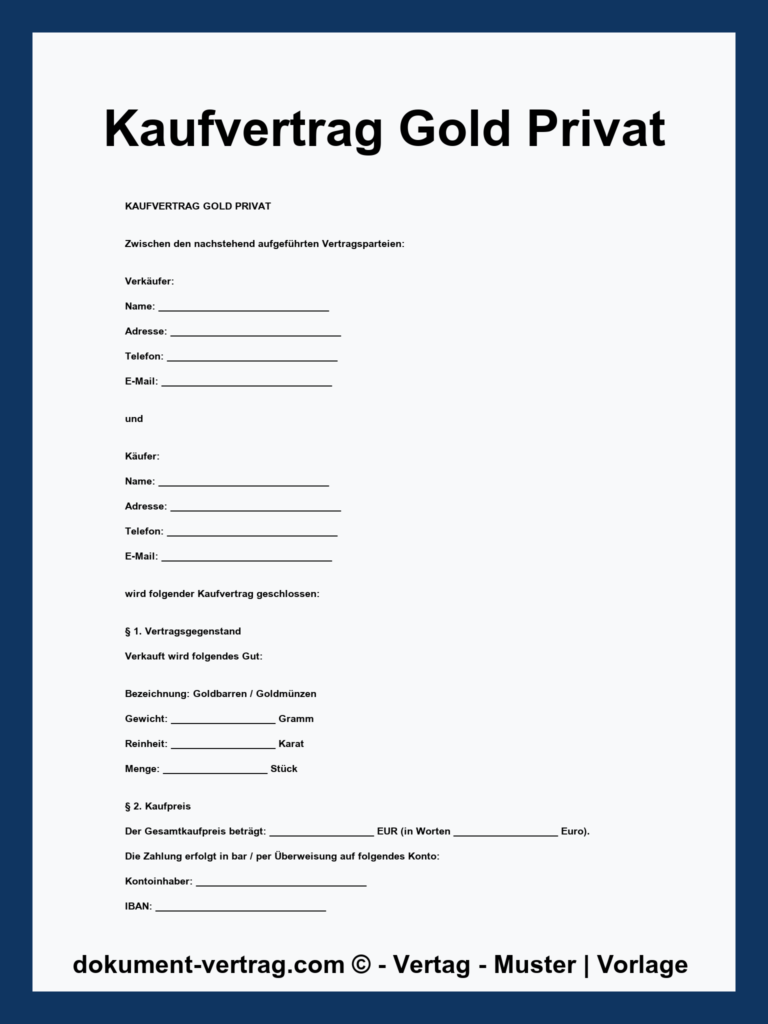 Kaufvertrag Gold Privat