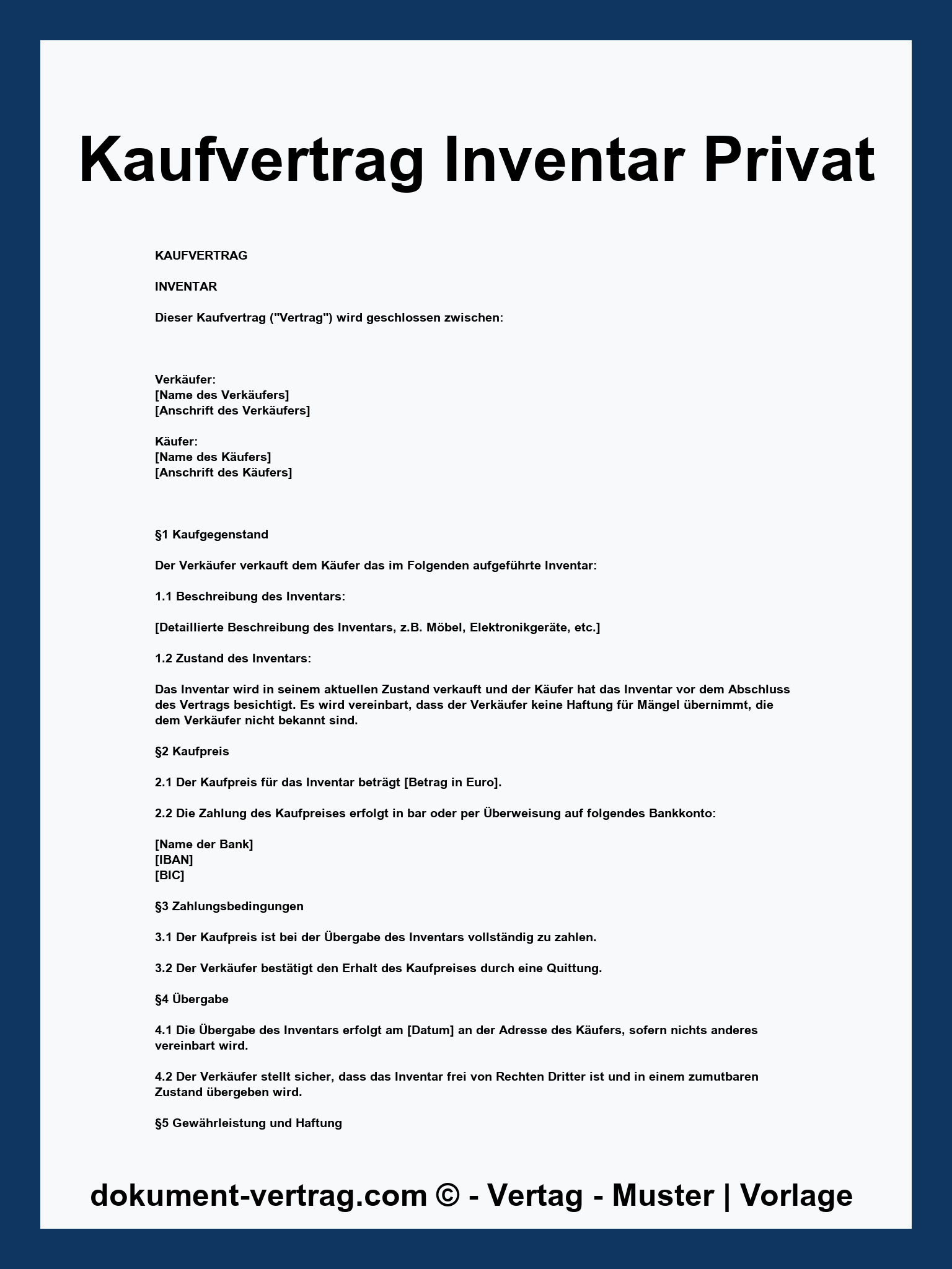 Kaufvertrag Inventar Privat