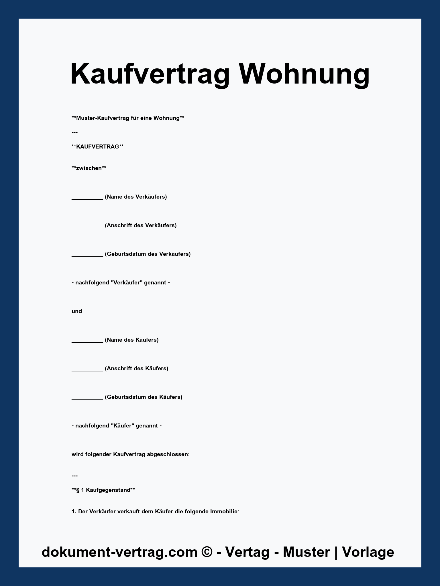 Kaufvertrag Wohnung Muster - WORD