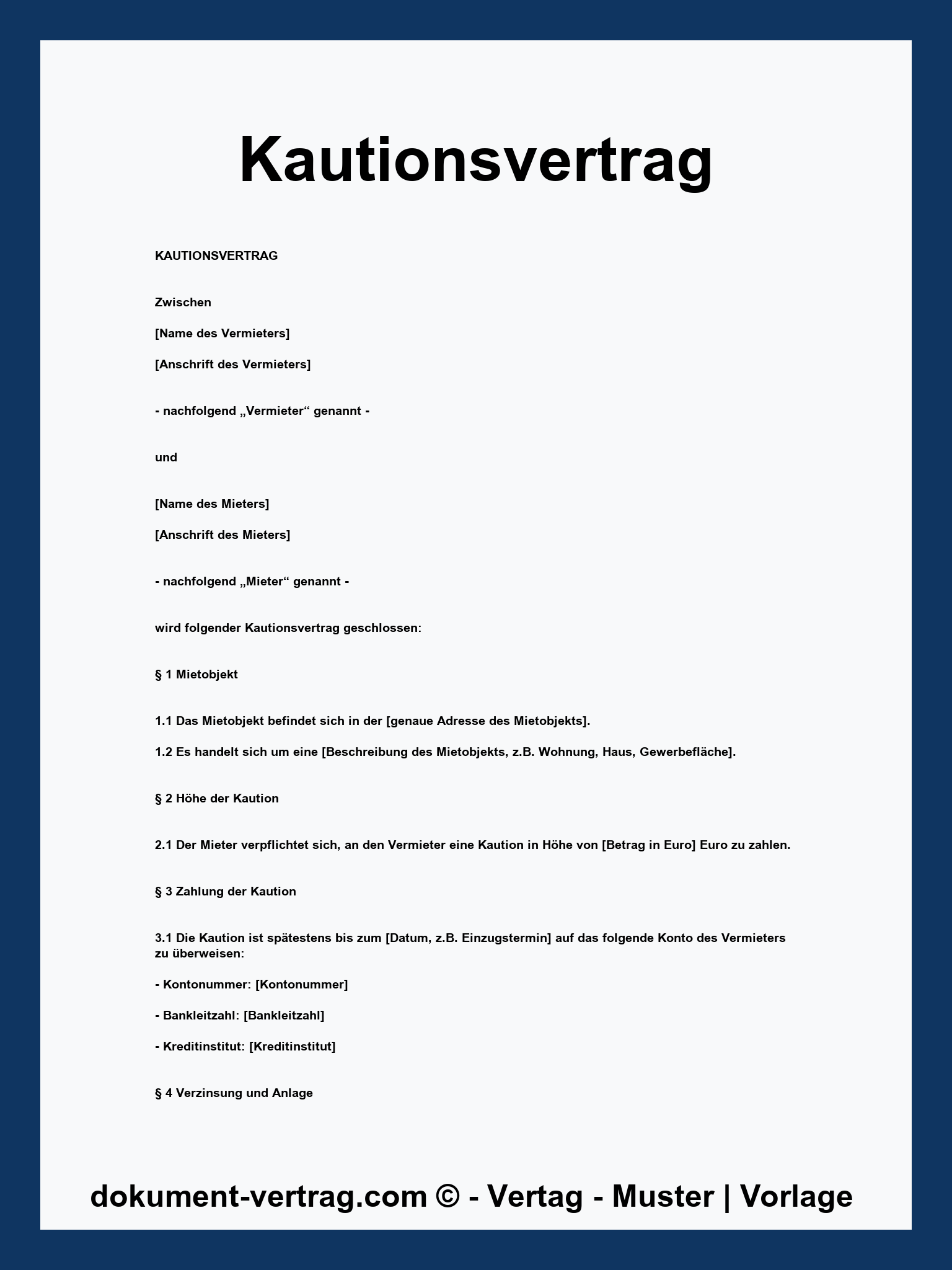 Kautionsvertrag Vorlage - PDF