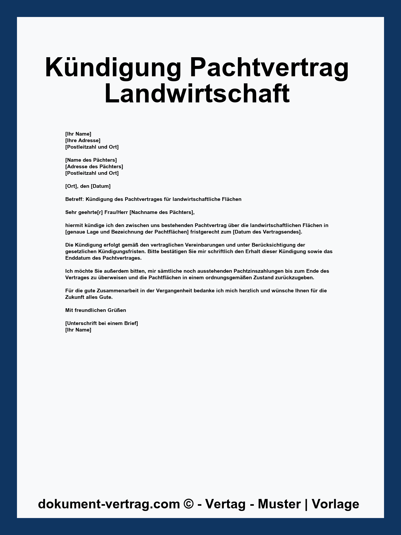 Kündigung Pachtvertrag Landwirtschaft Vorlage - WORD