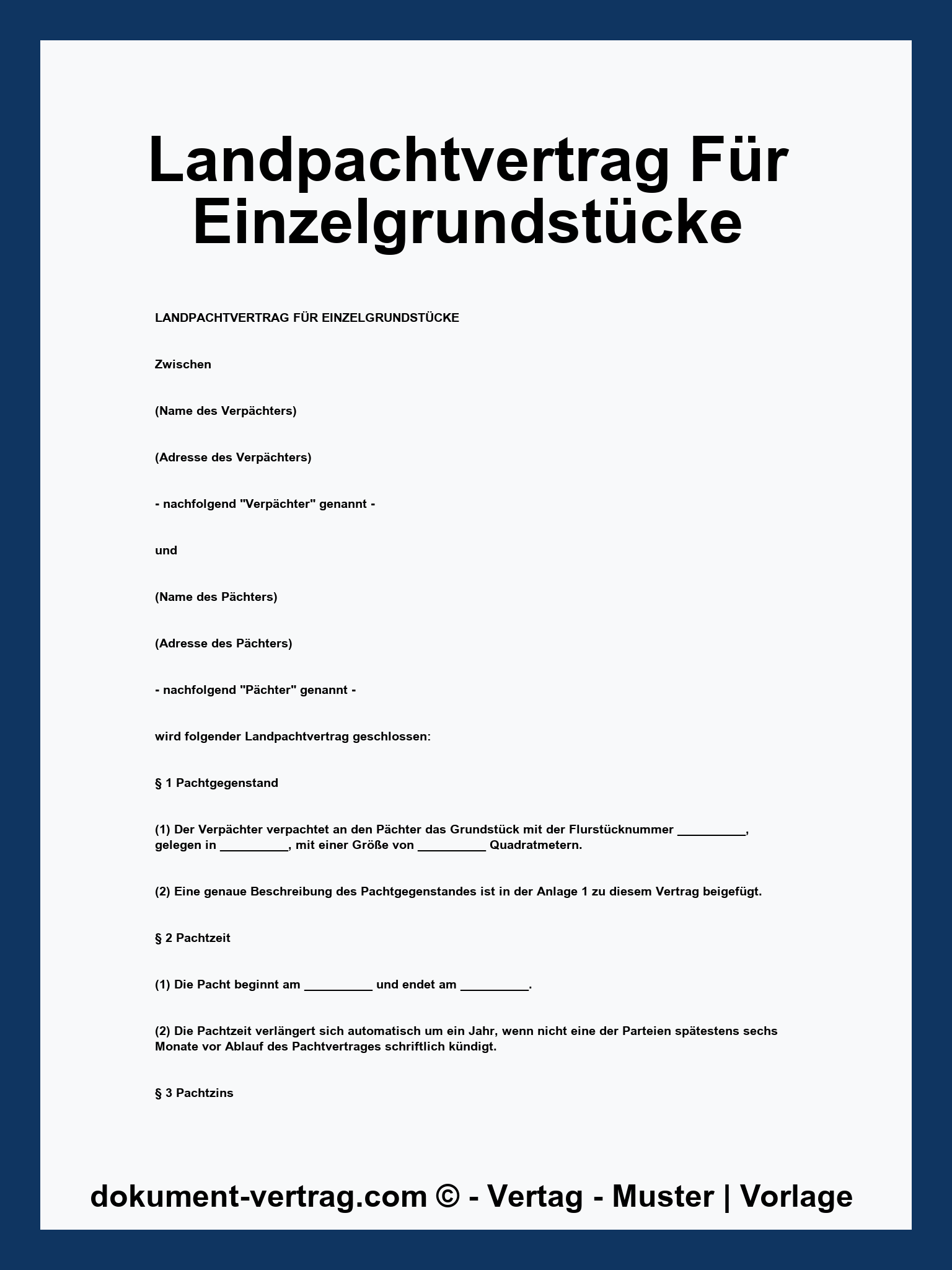 Landpachtvertrag Für Einzelgrundstücke