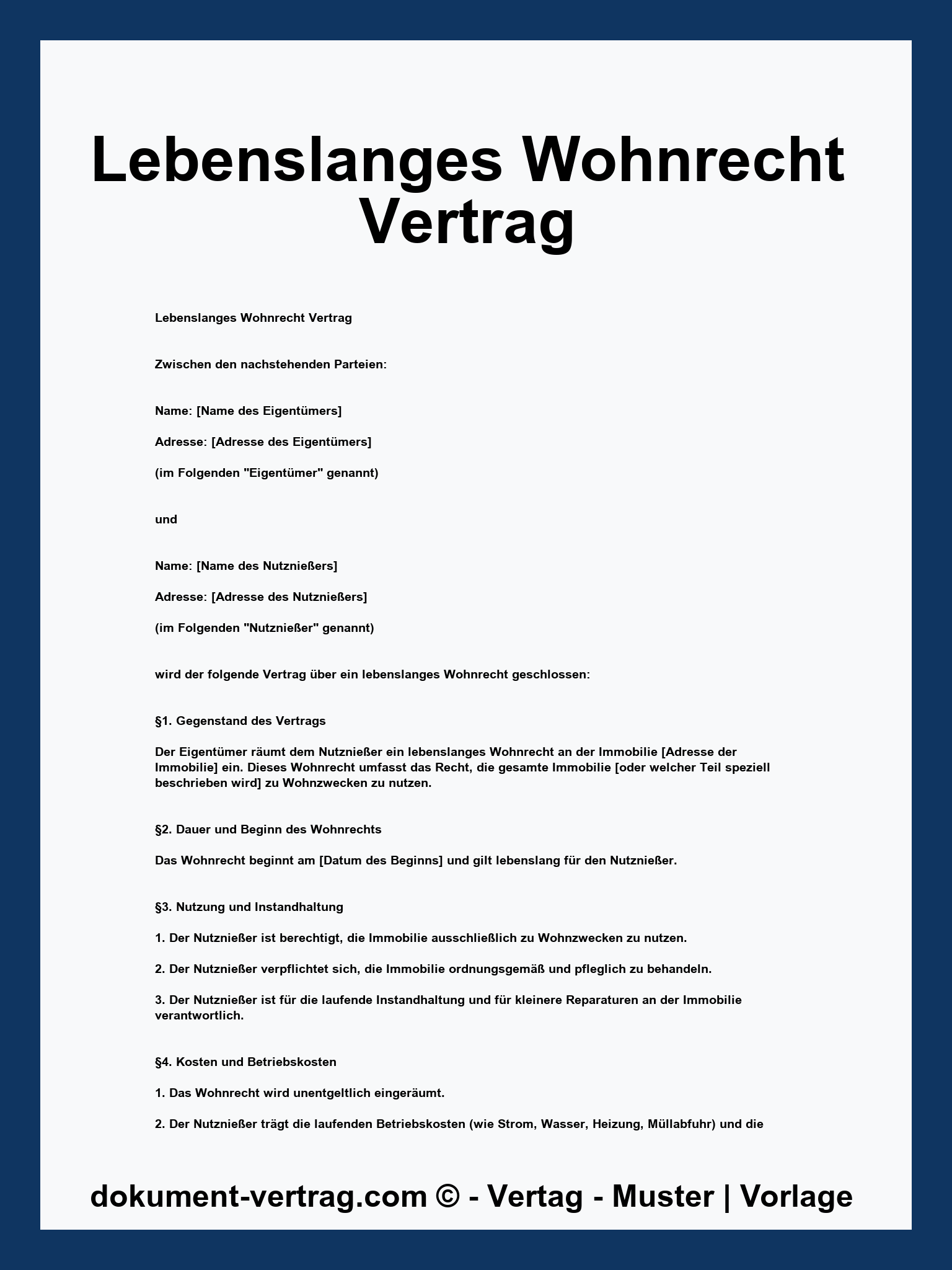 Lebenslanges Wohnrecht Vertrag - PDF