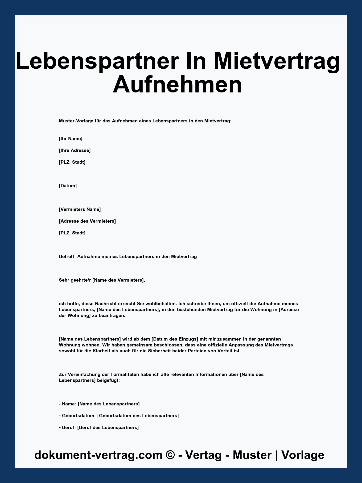 Lebenspartner In Mietvertrag Aufnehmen - PDF