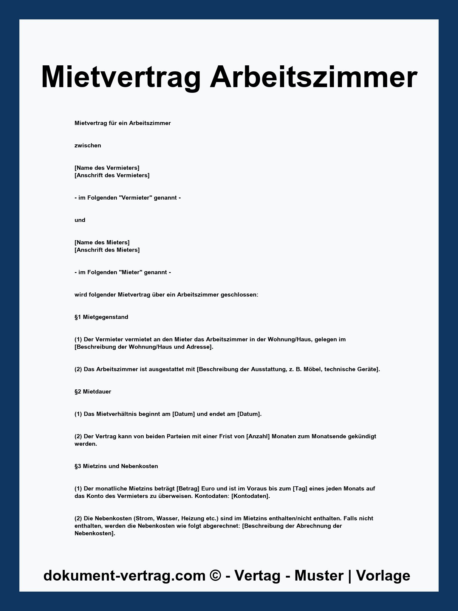 Mietvertrag Arbeitszimmer Vorlage