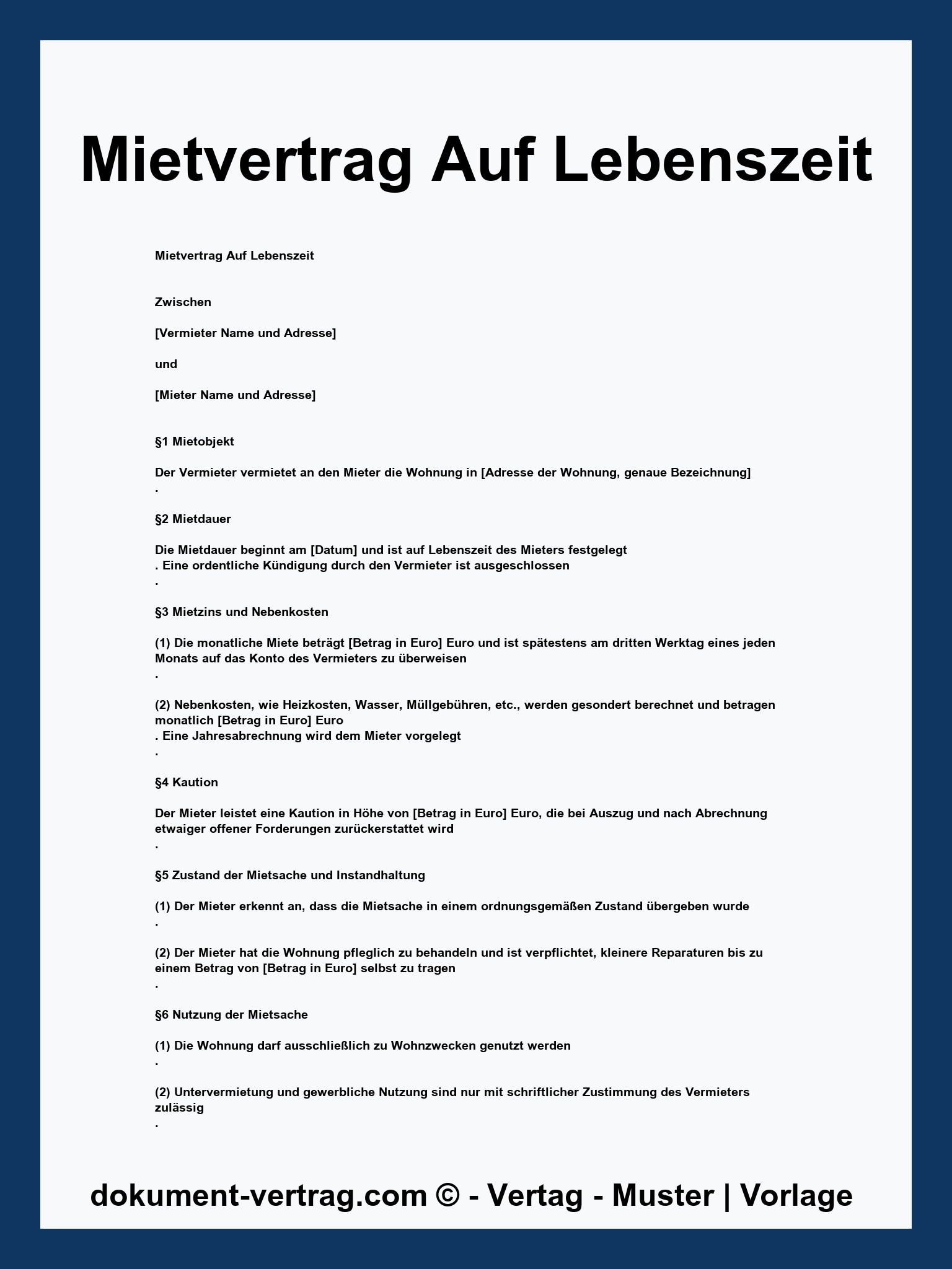 Mietvertrag Auf Lebenszeit Vordruck - PDF