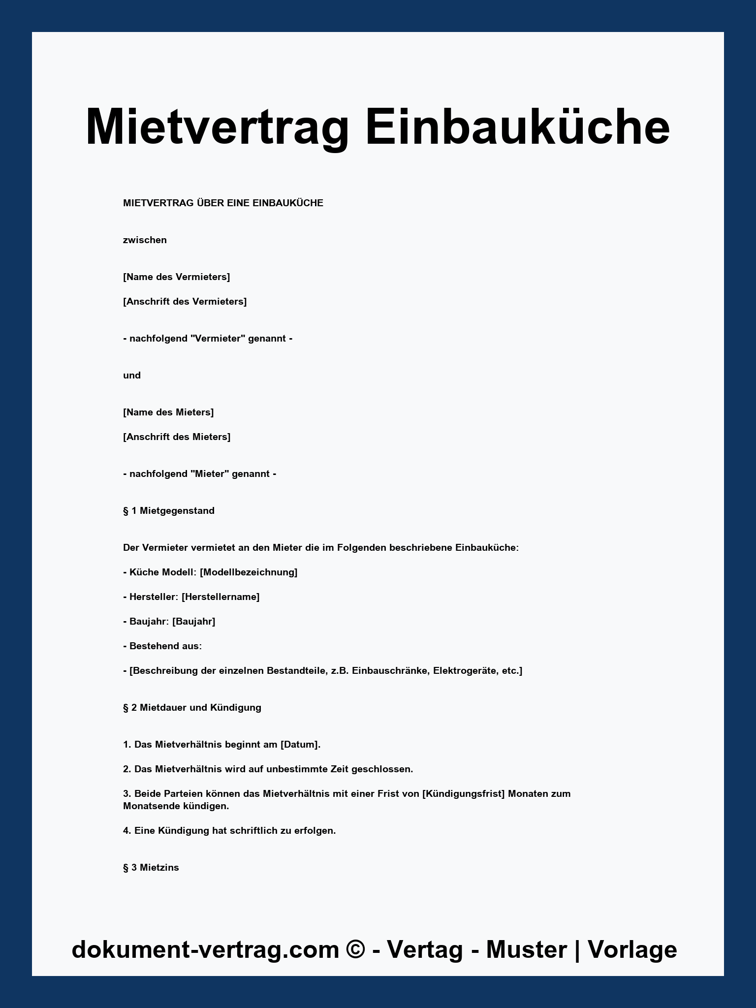 Mietvertrag Einbauküche Vorlage - PDF