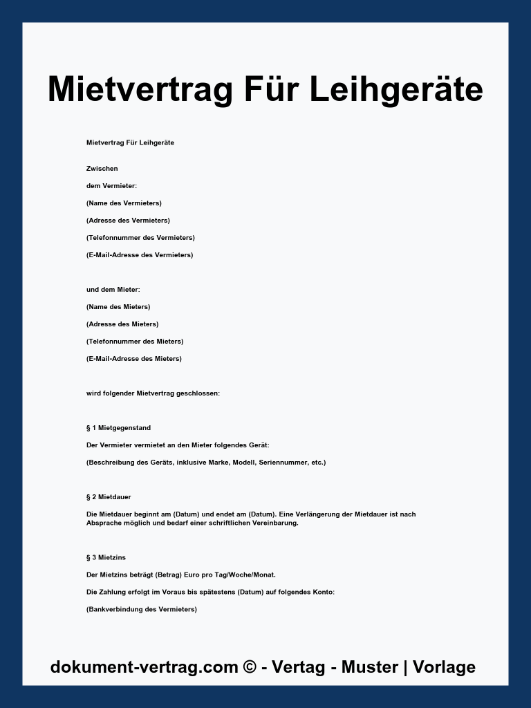 Mietvertrag Für Leihgeräte Muster WORD