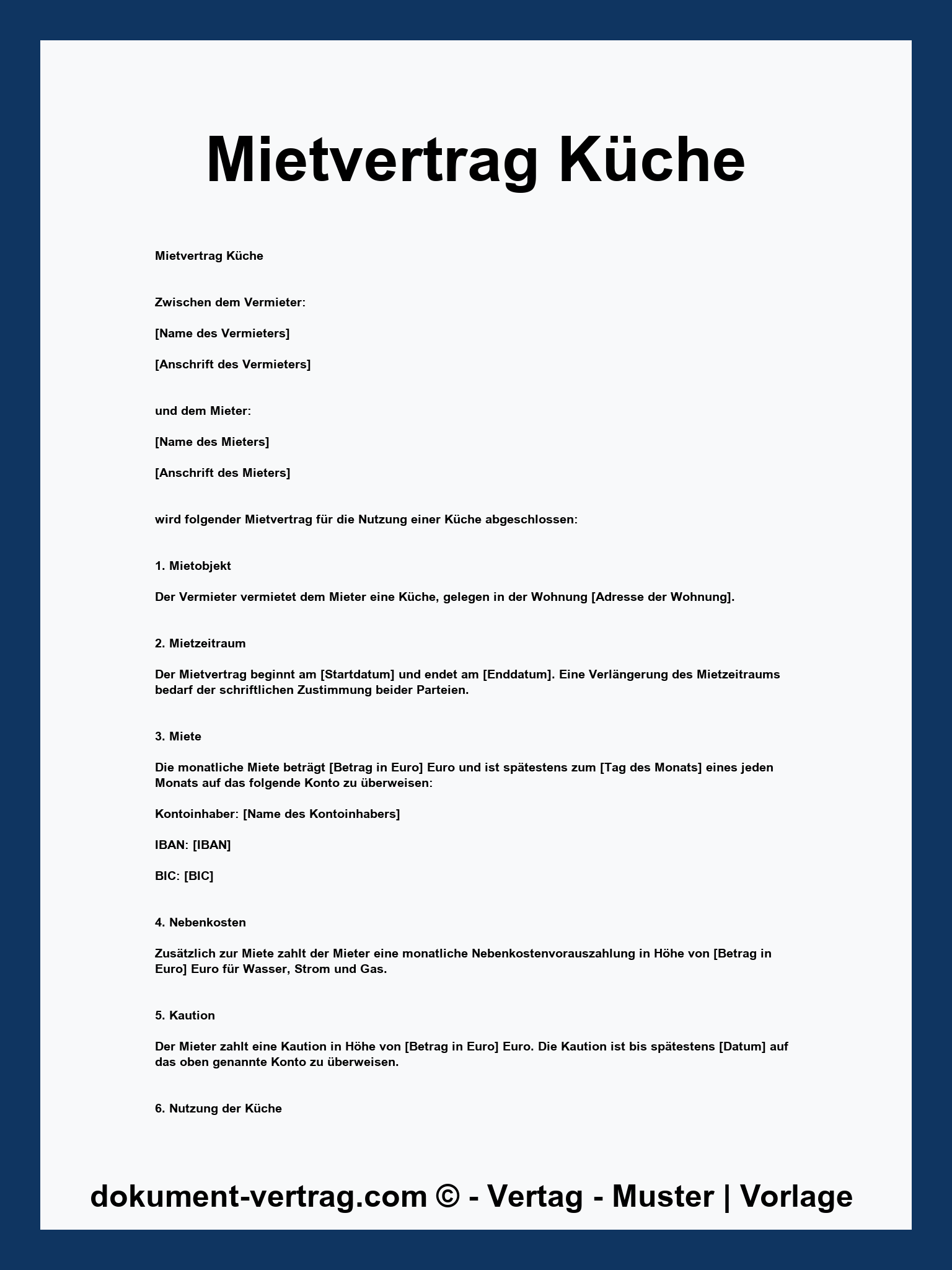 Mietvertrag Küche Vorlage - PDF