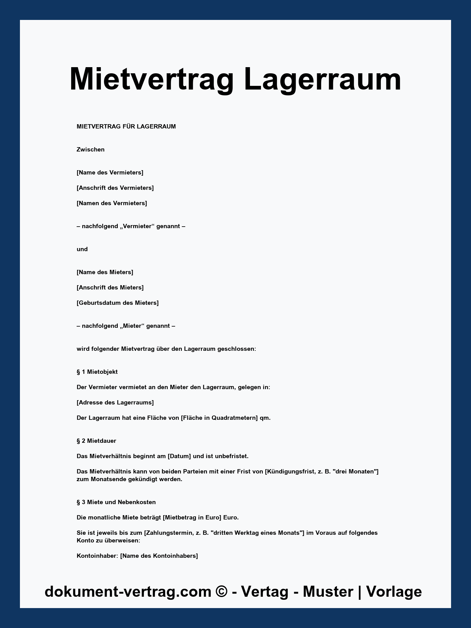 Mietvertrag Lagerraum Vorlage - WORD