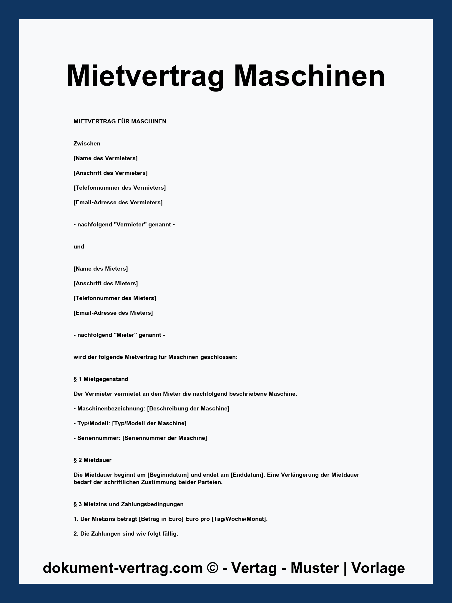 Mietvertrag Maschinen Muster Kostenlos