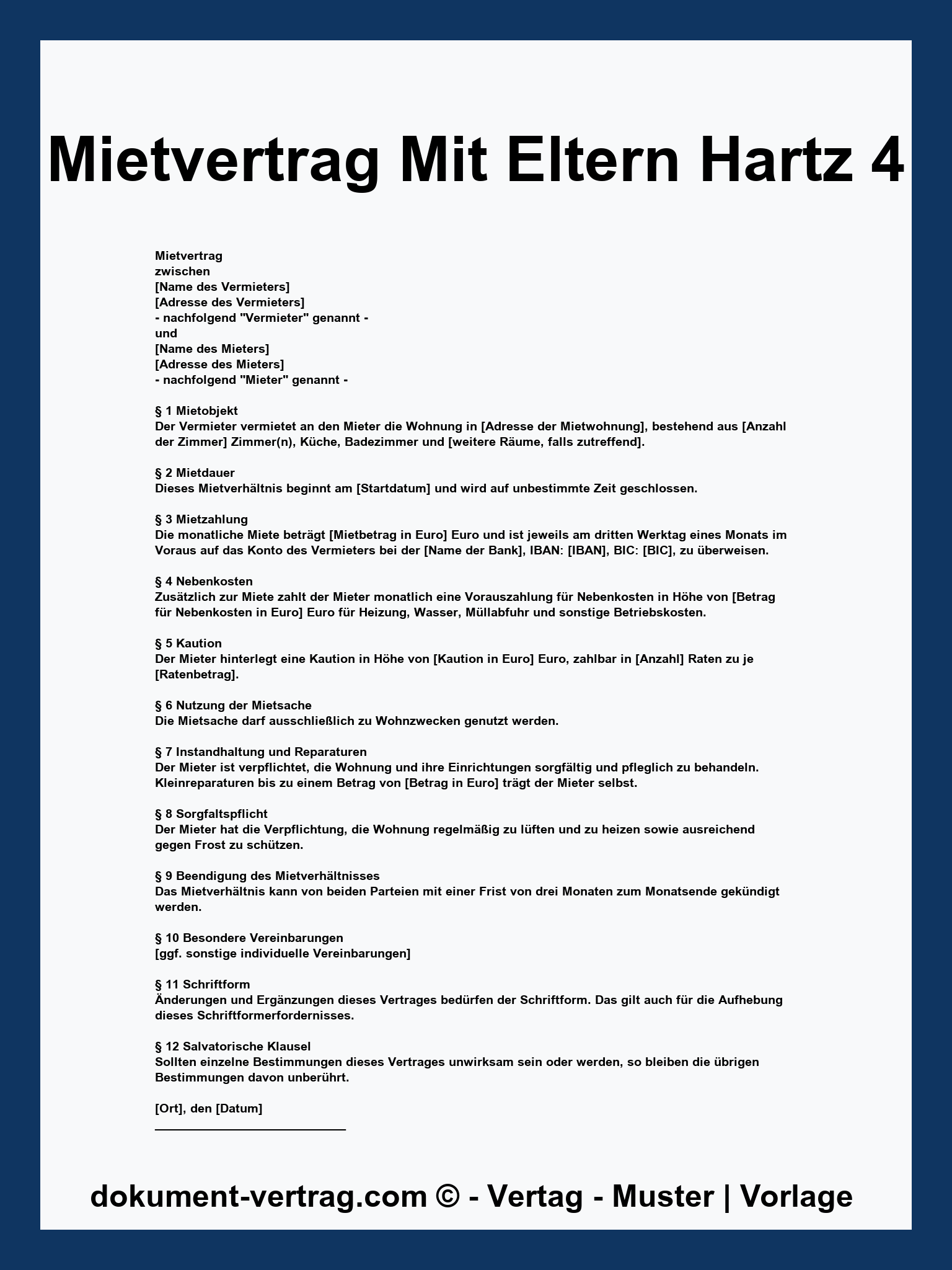 Mietvertrag Mit Eltern Hartz 4 Vorlage