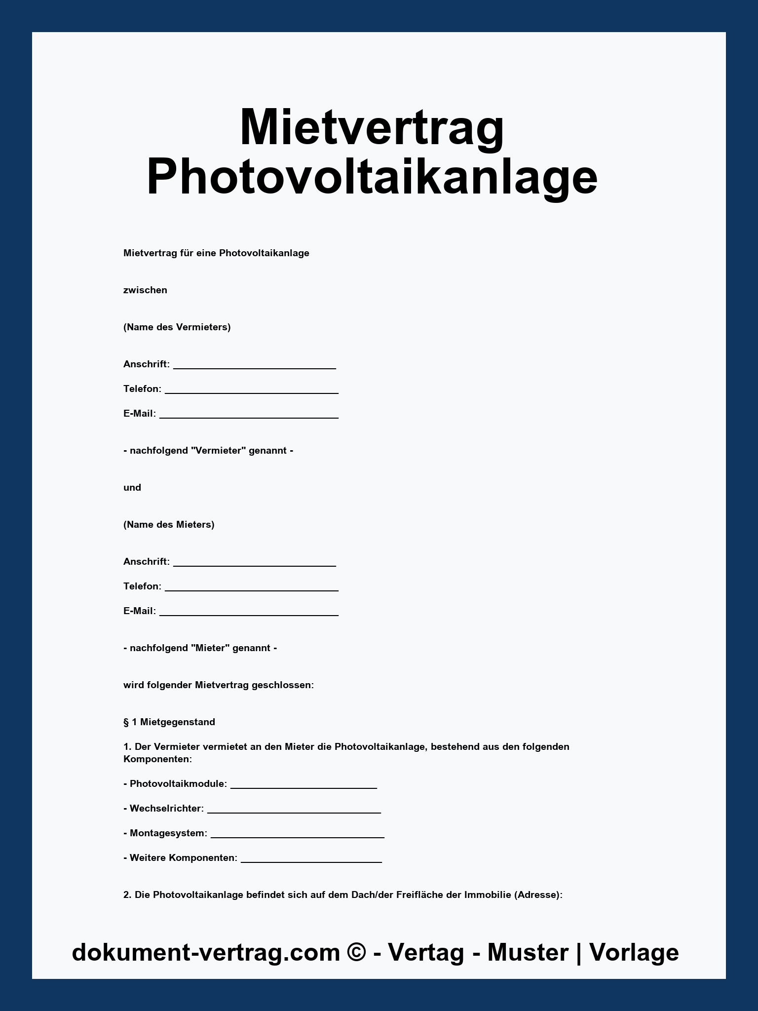 Mietvertrag Photovoltaikanlage Muster