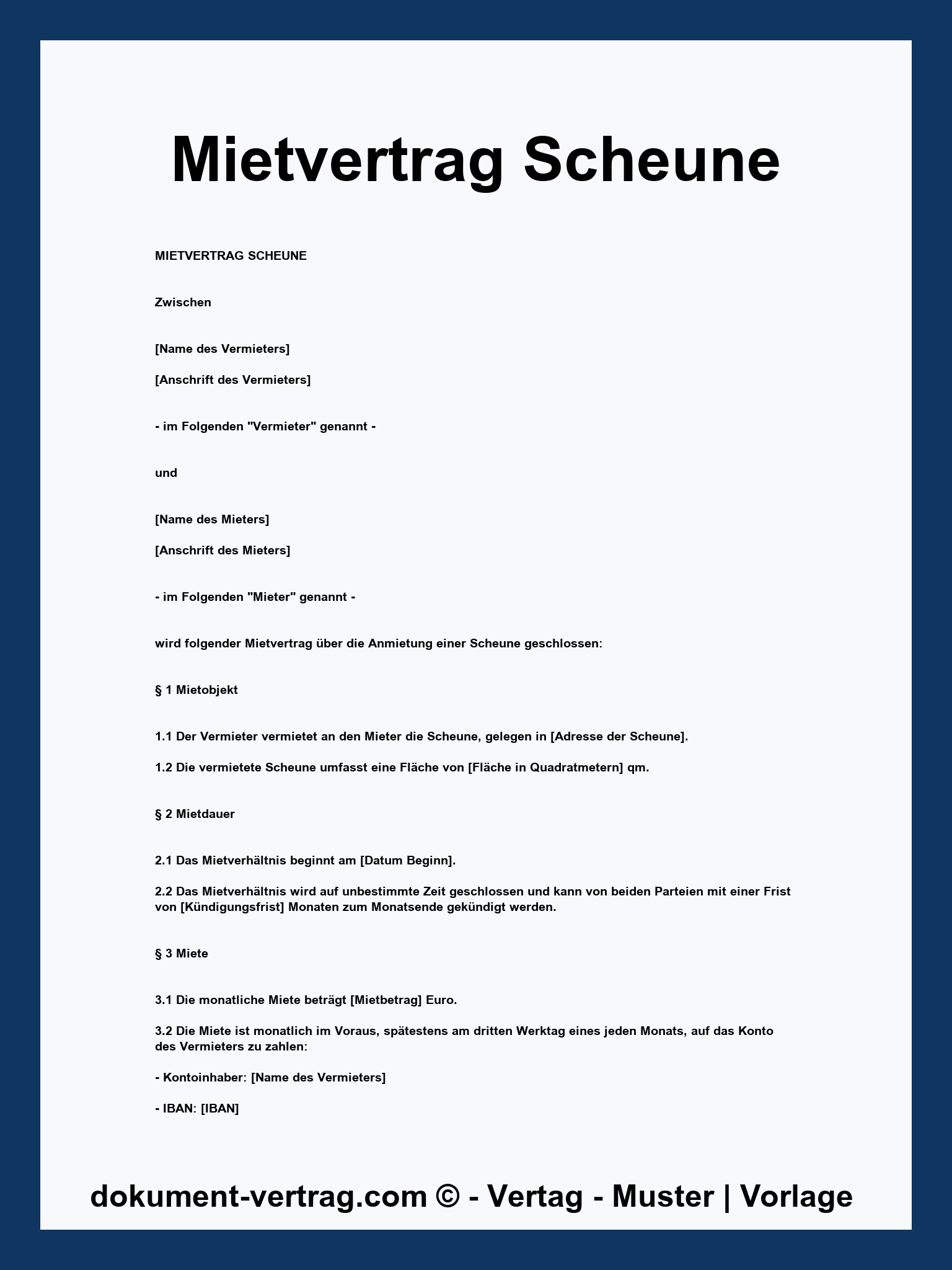 Mietvertrag Scheune