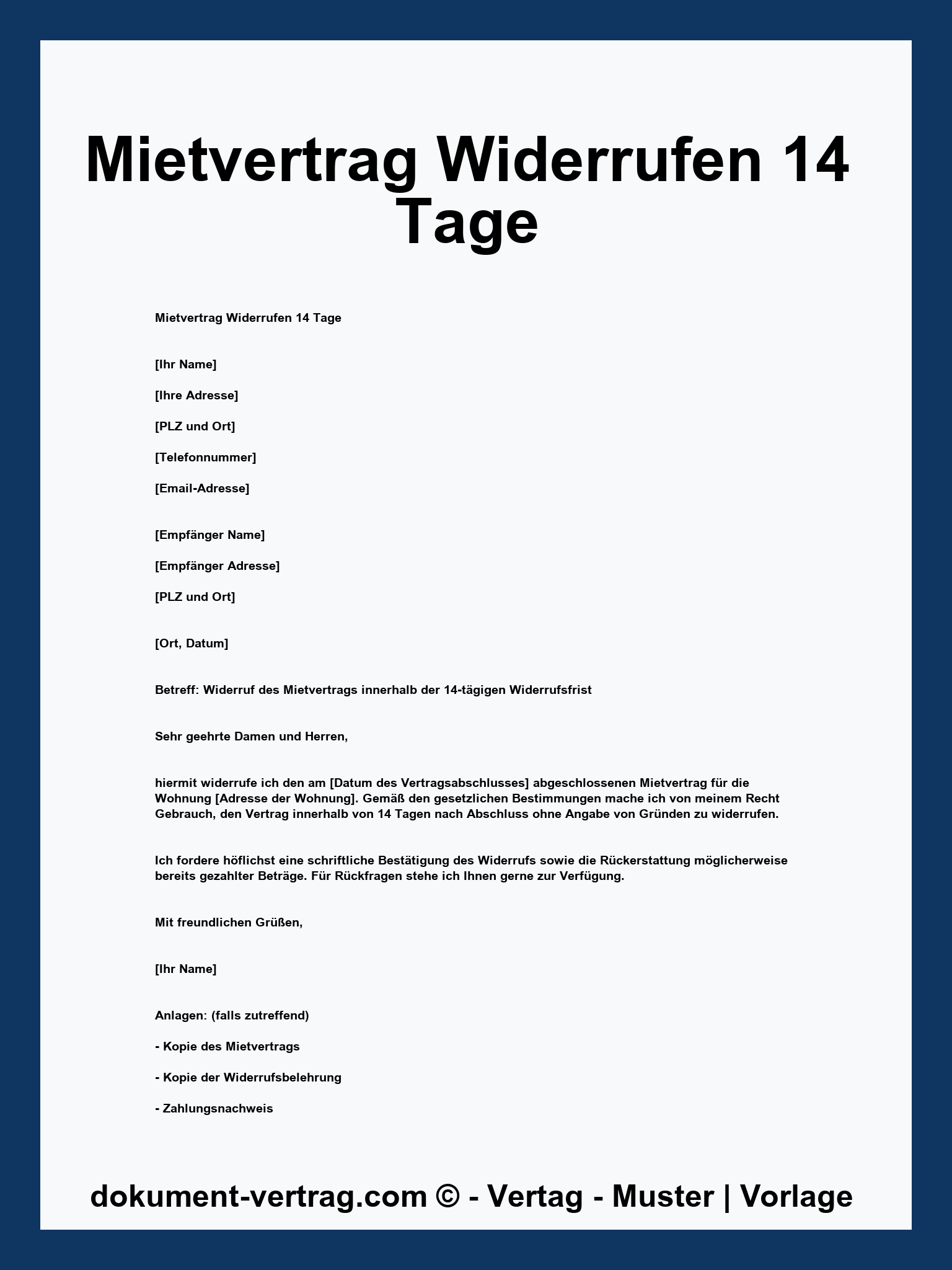 Mietvertrag Widerrufen 14 Tage Muster
