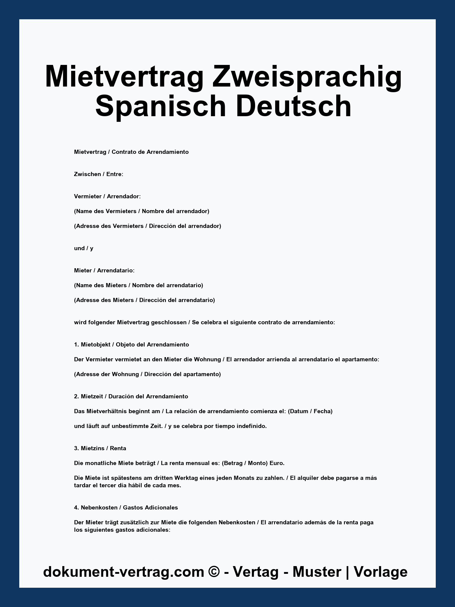 Mietvertrag Zweisprachig Spanisch Deutsch