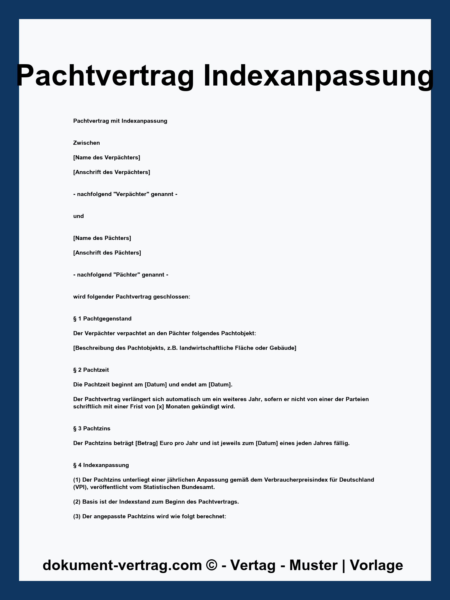 Pachtvertrag Indexanpassung Muster