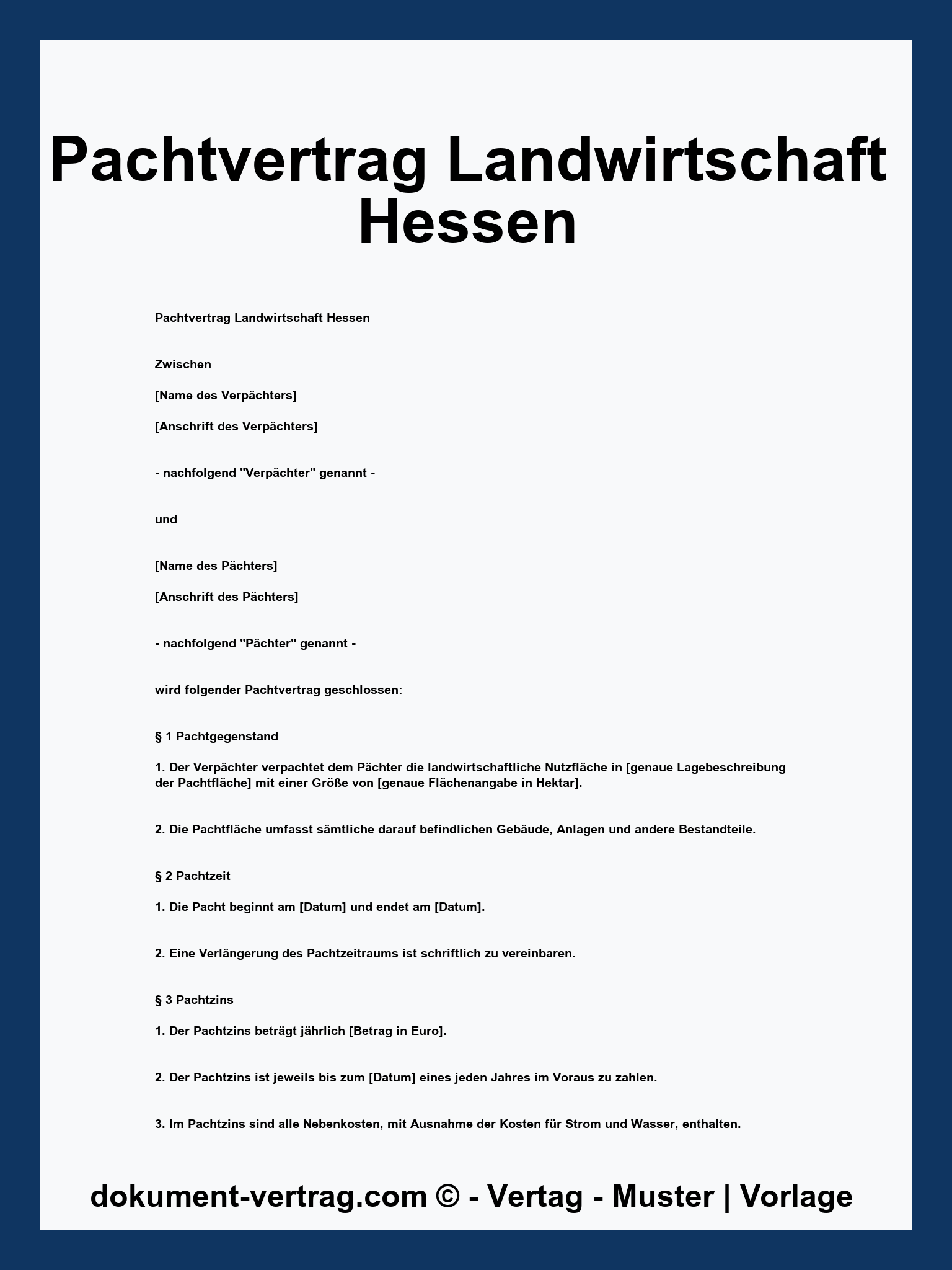 Pachtvertrag Landwirtschaft Muster Kostenlos Hessen
