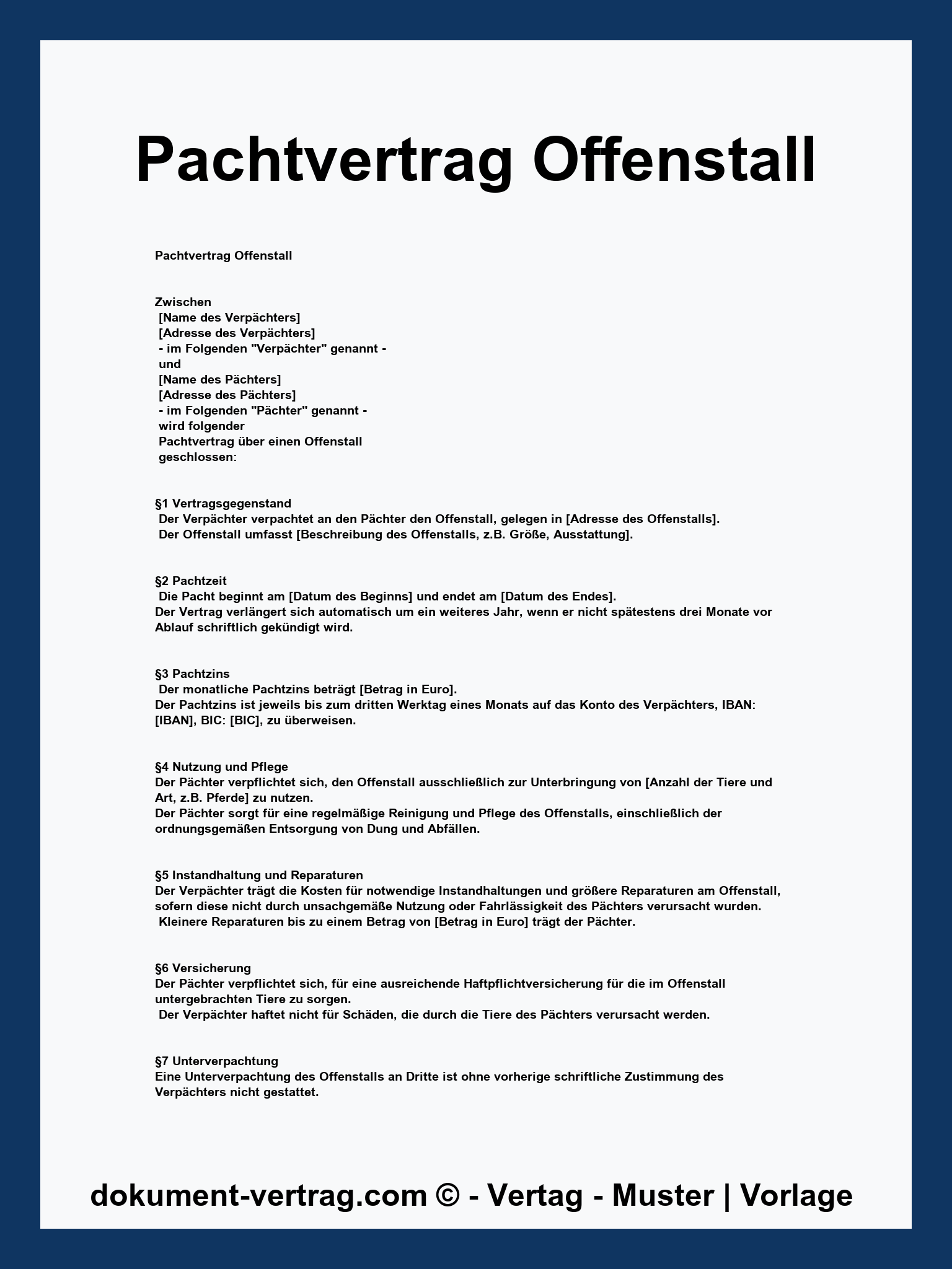 Pachtvertrag Offenstall Muster