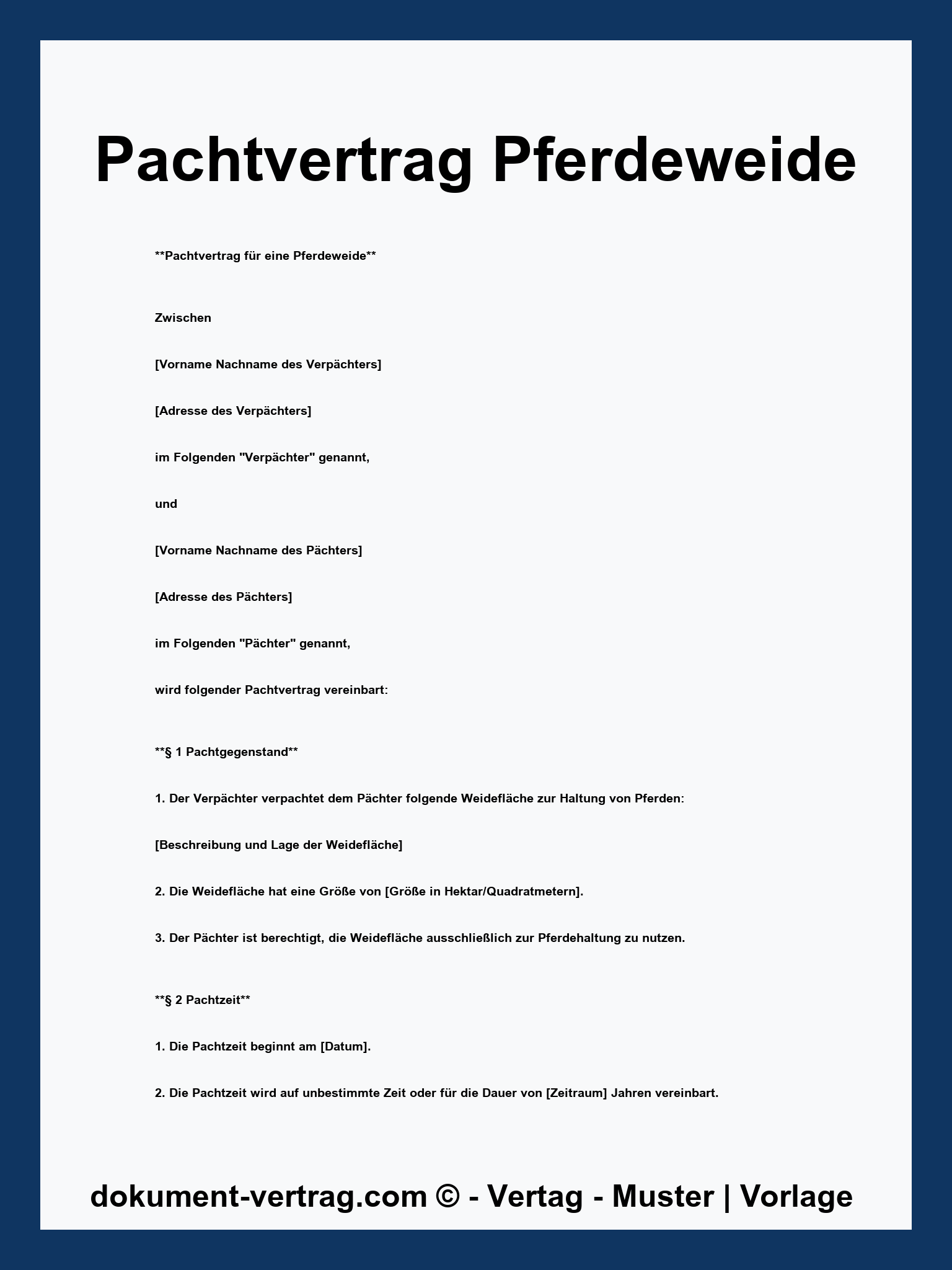 Pachtvertrag Pferdeweide Muster