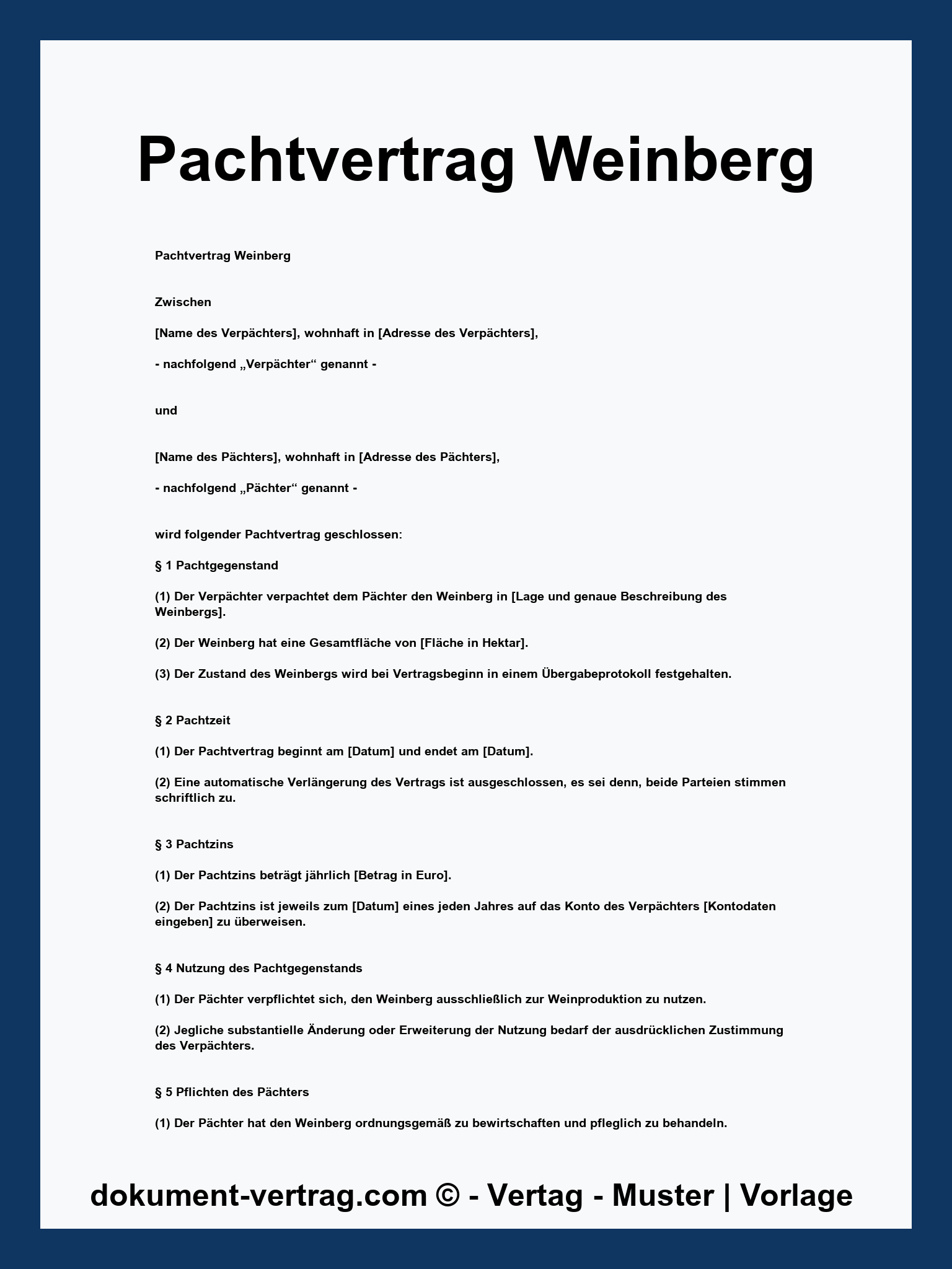 Pachtvertrag Weinberg Muster