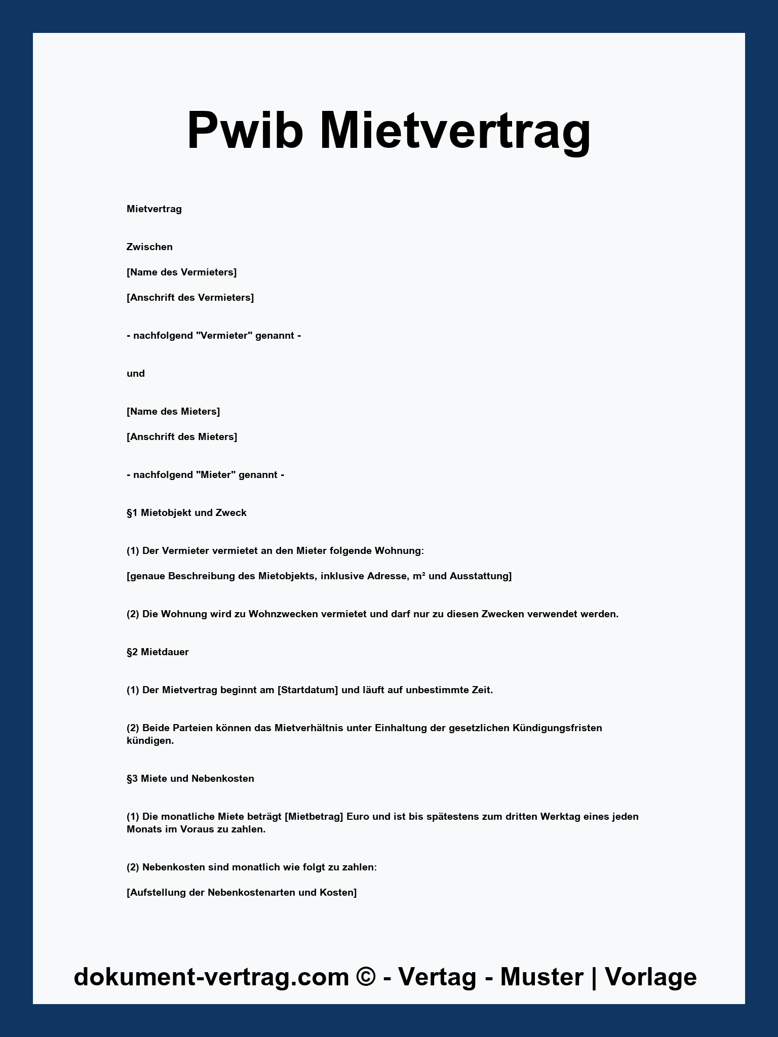 Pwib Mietvertrag
