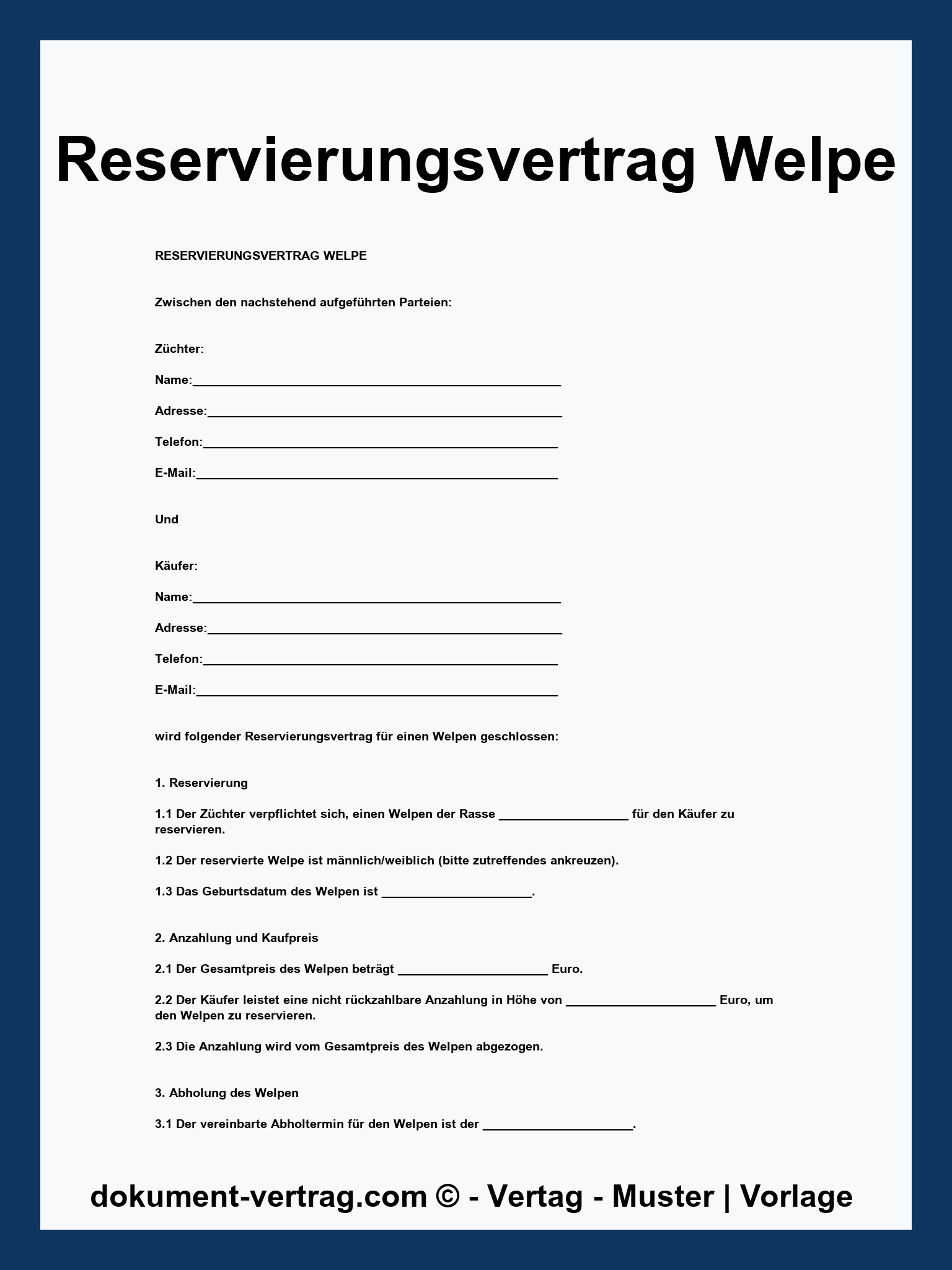 Reservierungsvertrag Welpe - PDF
