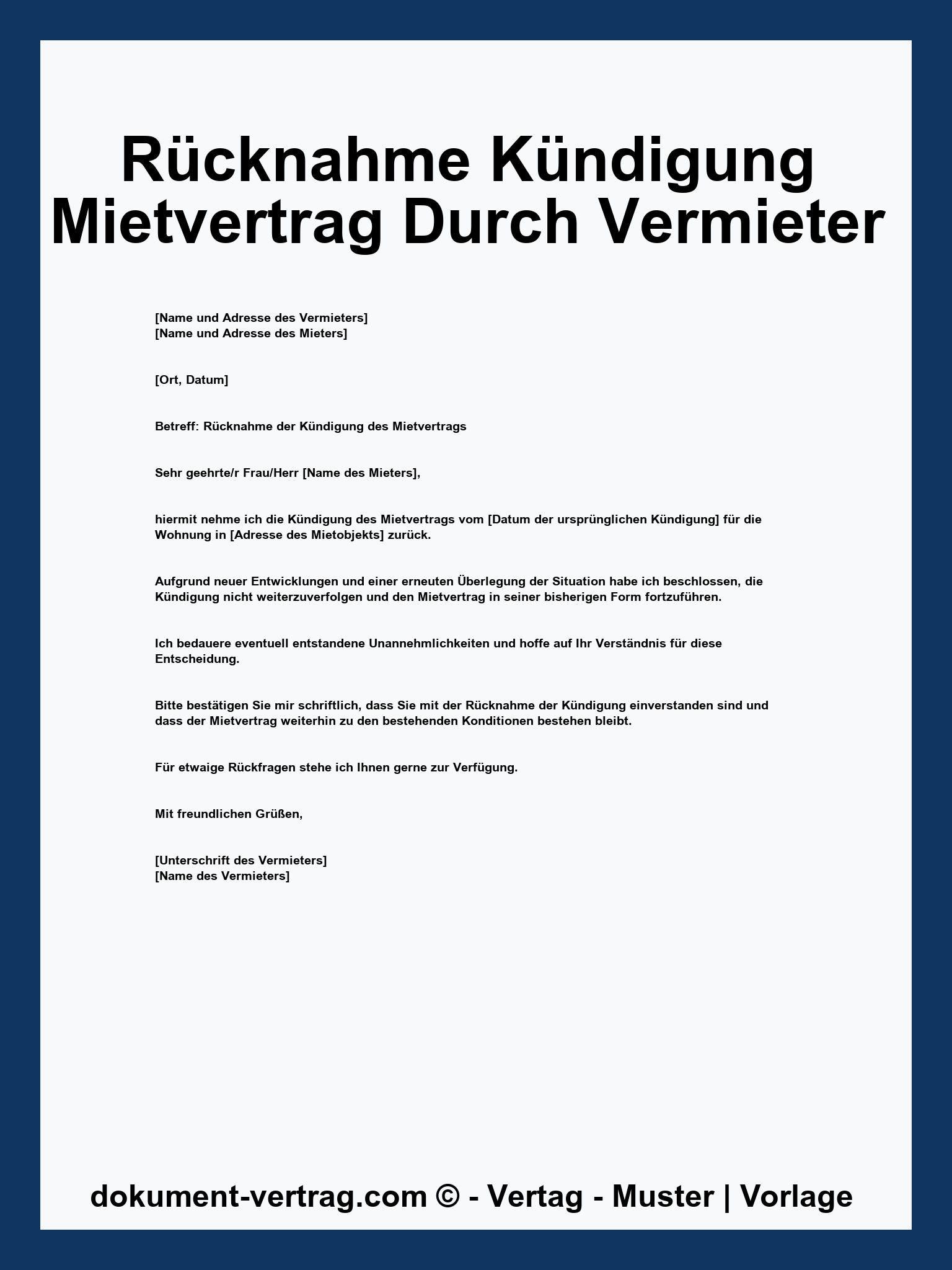 Rücknahme Kündigung Mietvertrag Durch Vermieter Muster