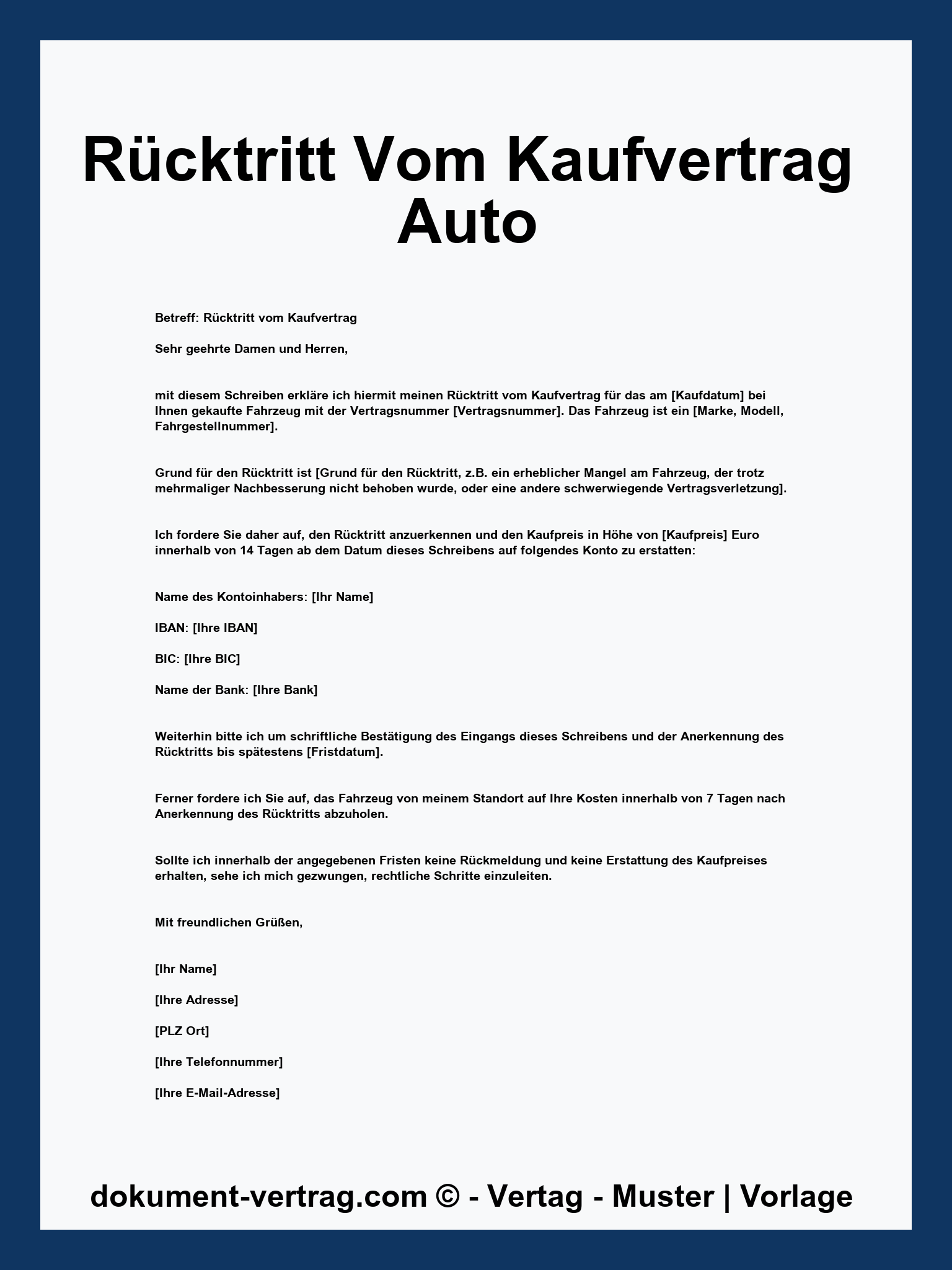 Rücktritt Vom Kaufvertrag Auto Muster - PDF