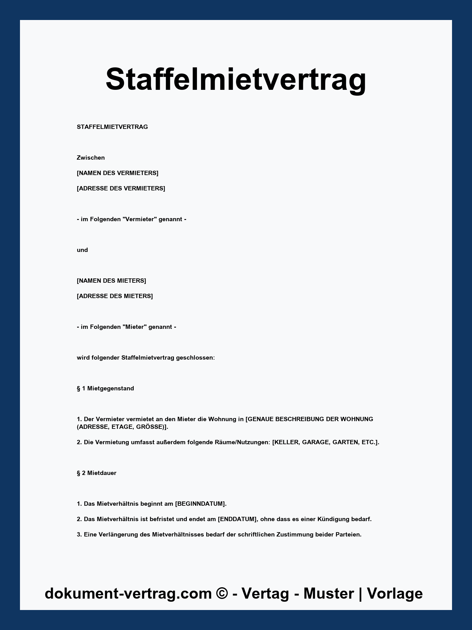 Staffelmietvertrag - PDF Kostenlos