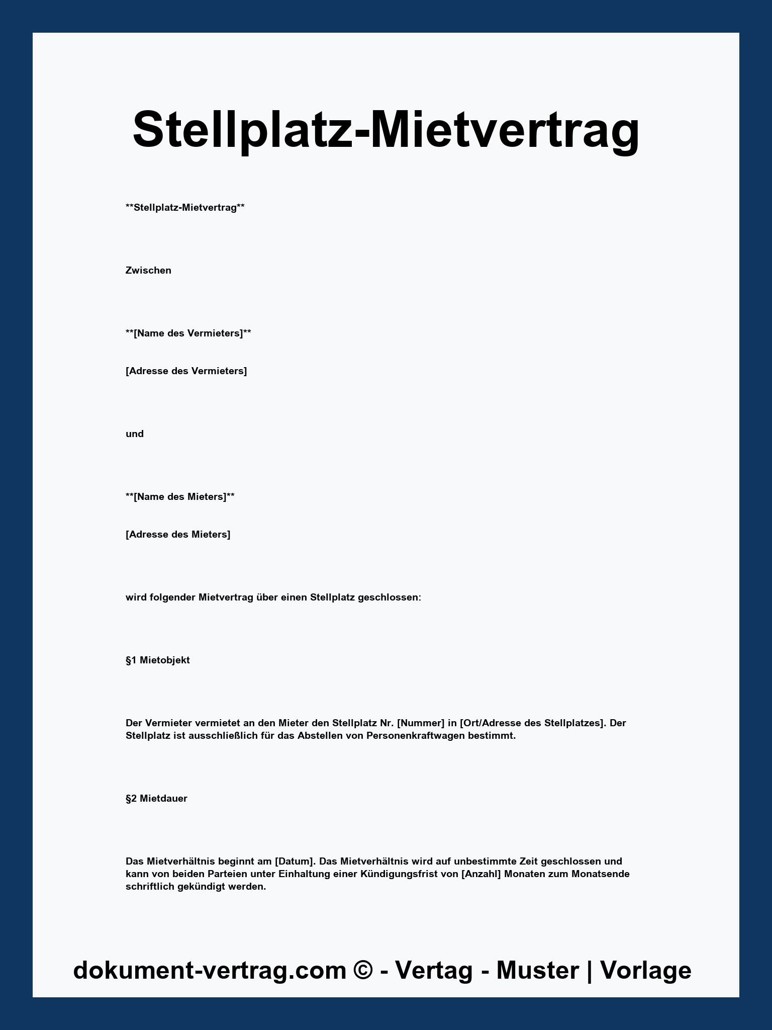 Stellplatz-Mietvertrag Muster - WORD Kostenlos