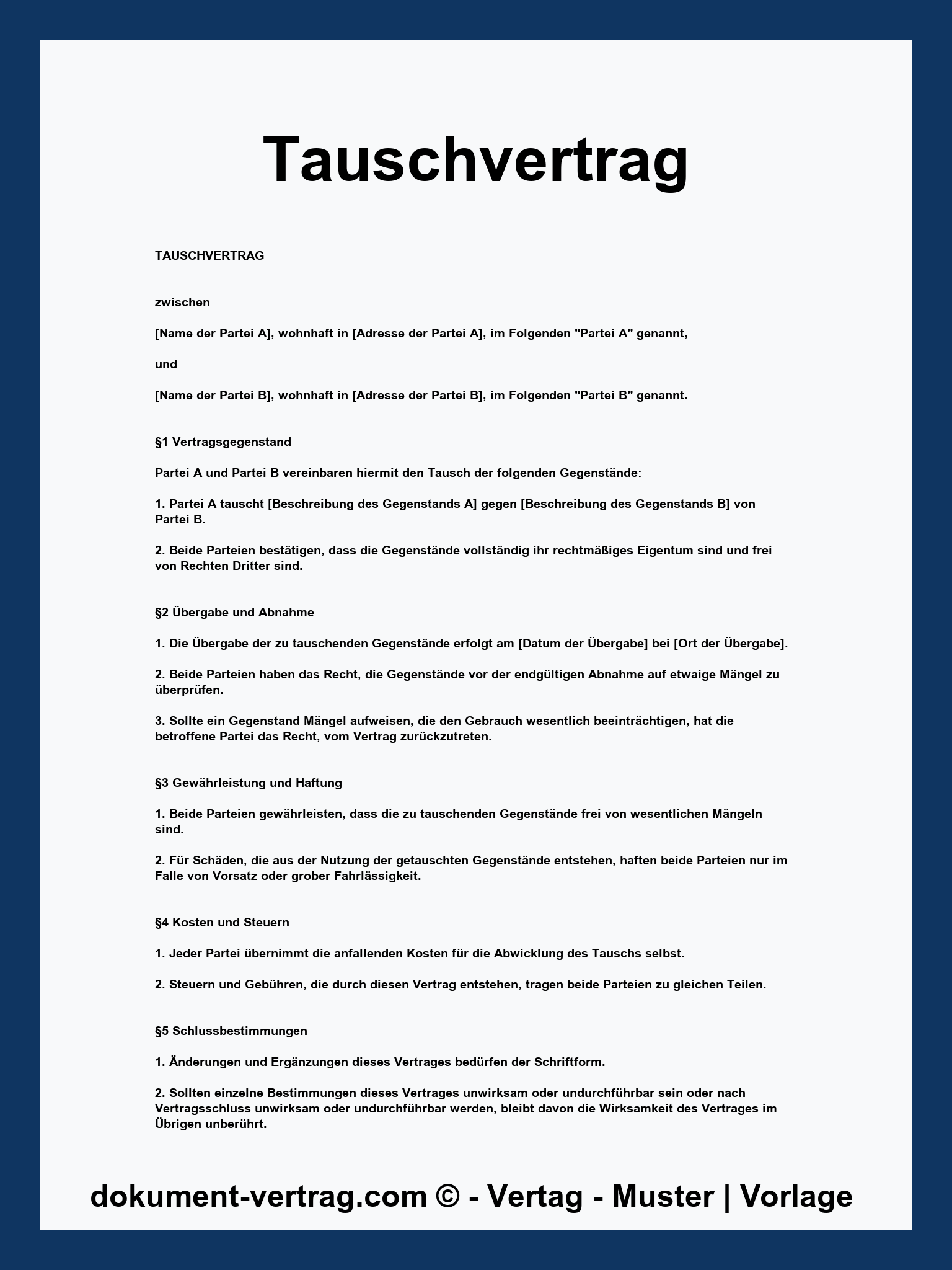 Tauschvertrag Vorlage - WORD
