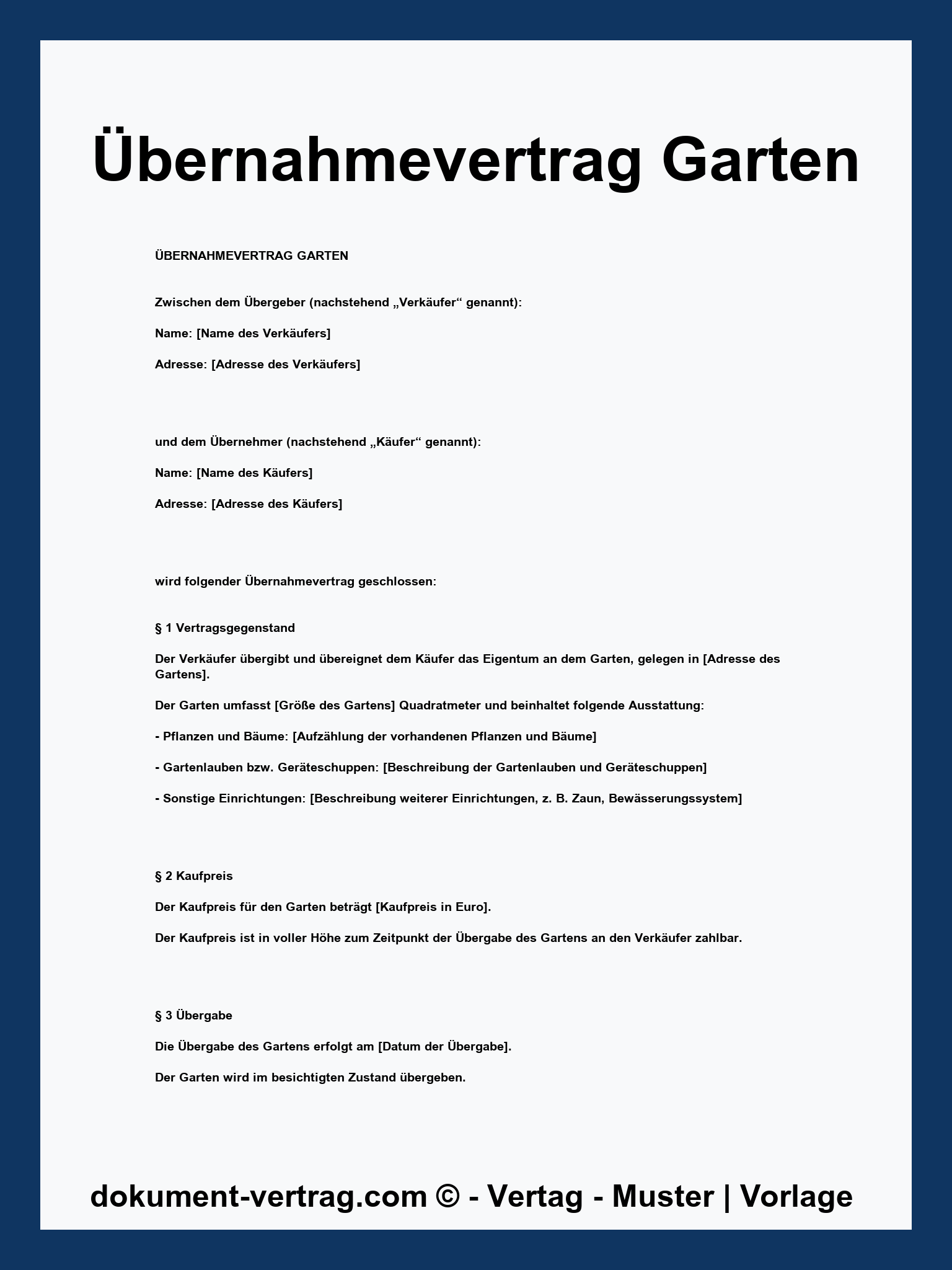 Übernahmevertrag Garten Vordruck