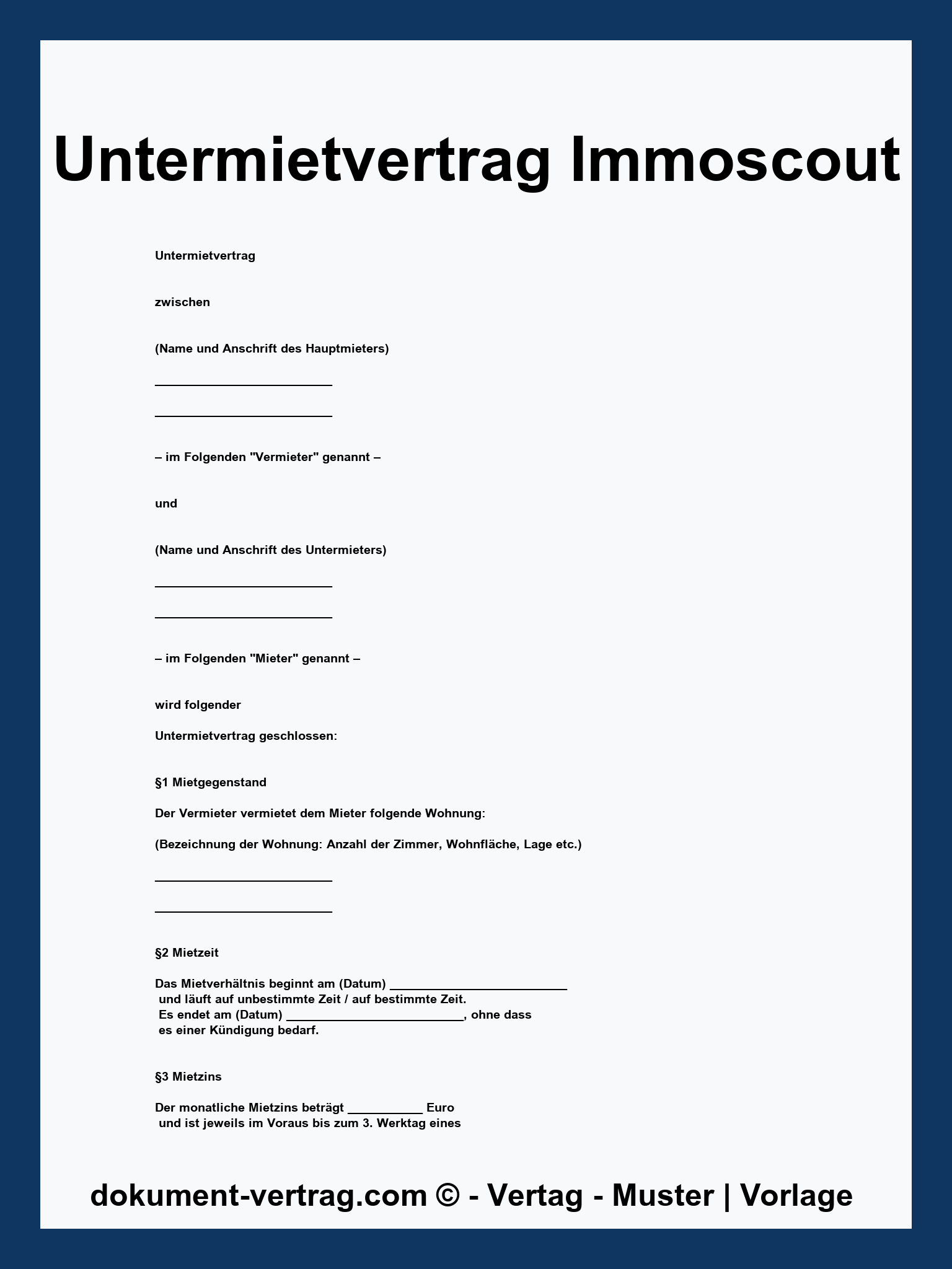 Untermietvertrag Vorlage Immoscout