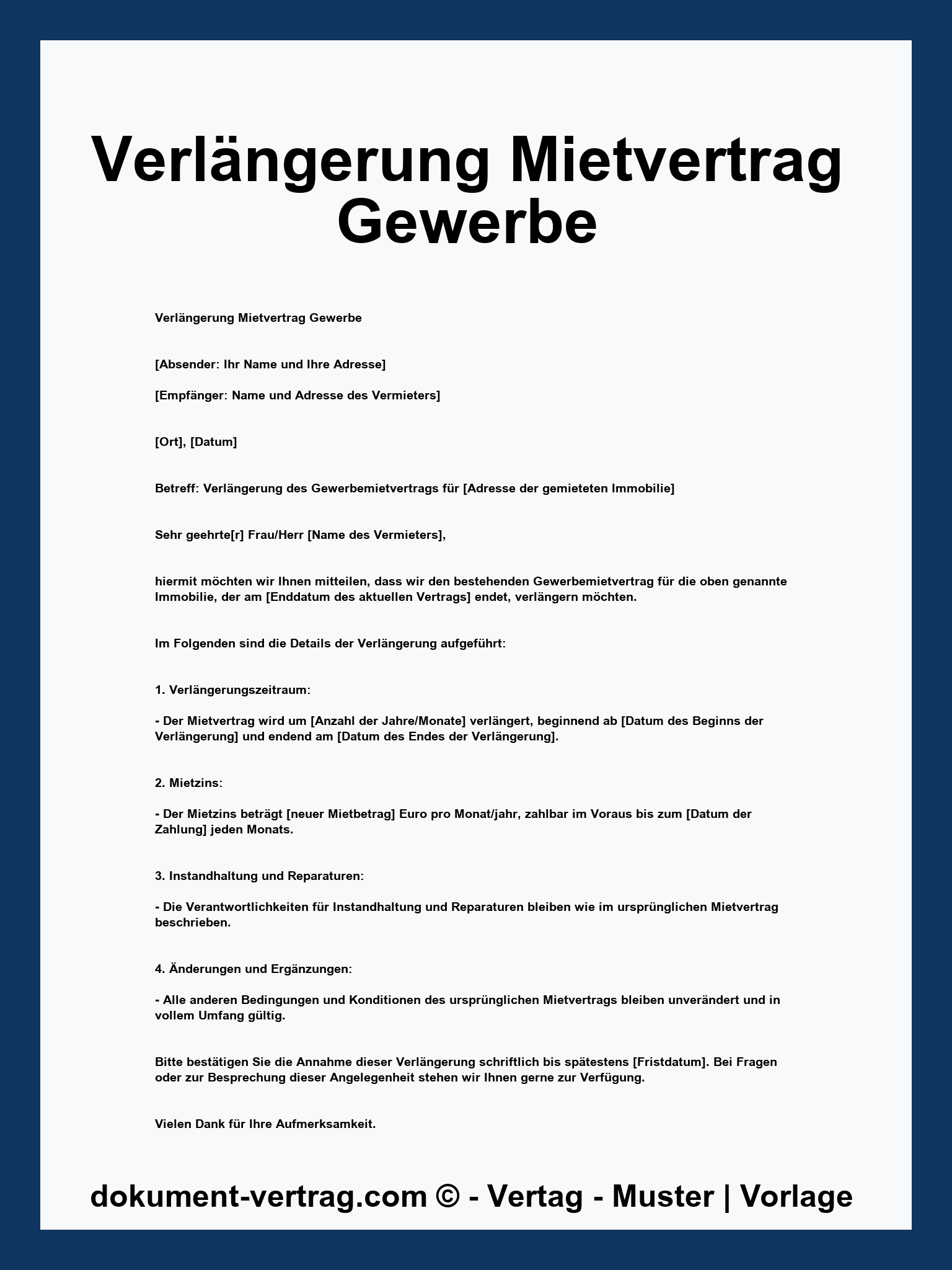 Verlängerung Mietvertrag Gewerbe Muster