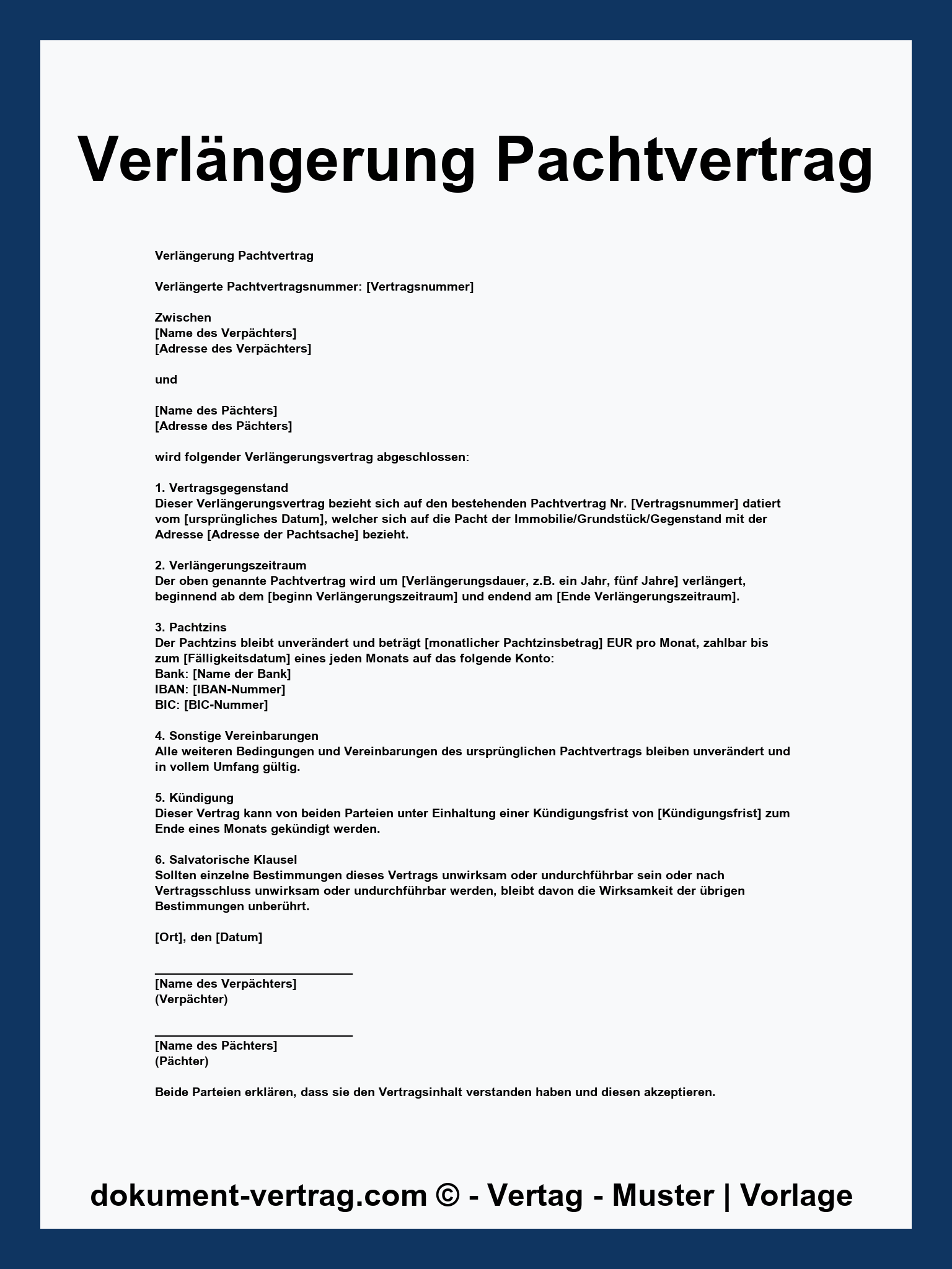 Verlängerung Pachtvertrag Muster