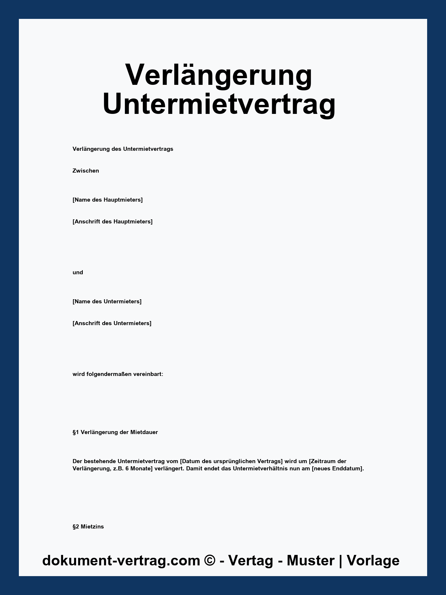 Verlängerung Untermietvertrag Vorlage