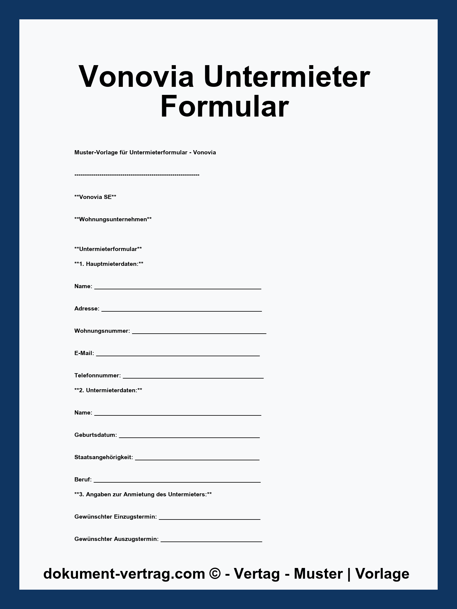 Vonovia Untermieter Formular