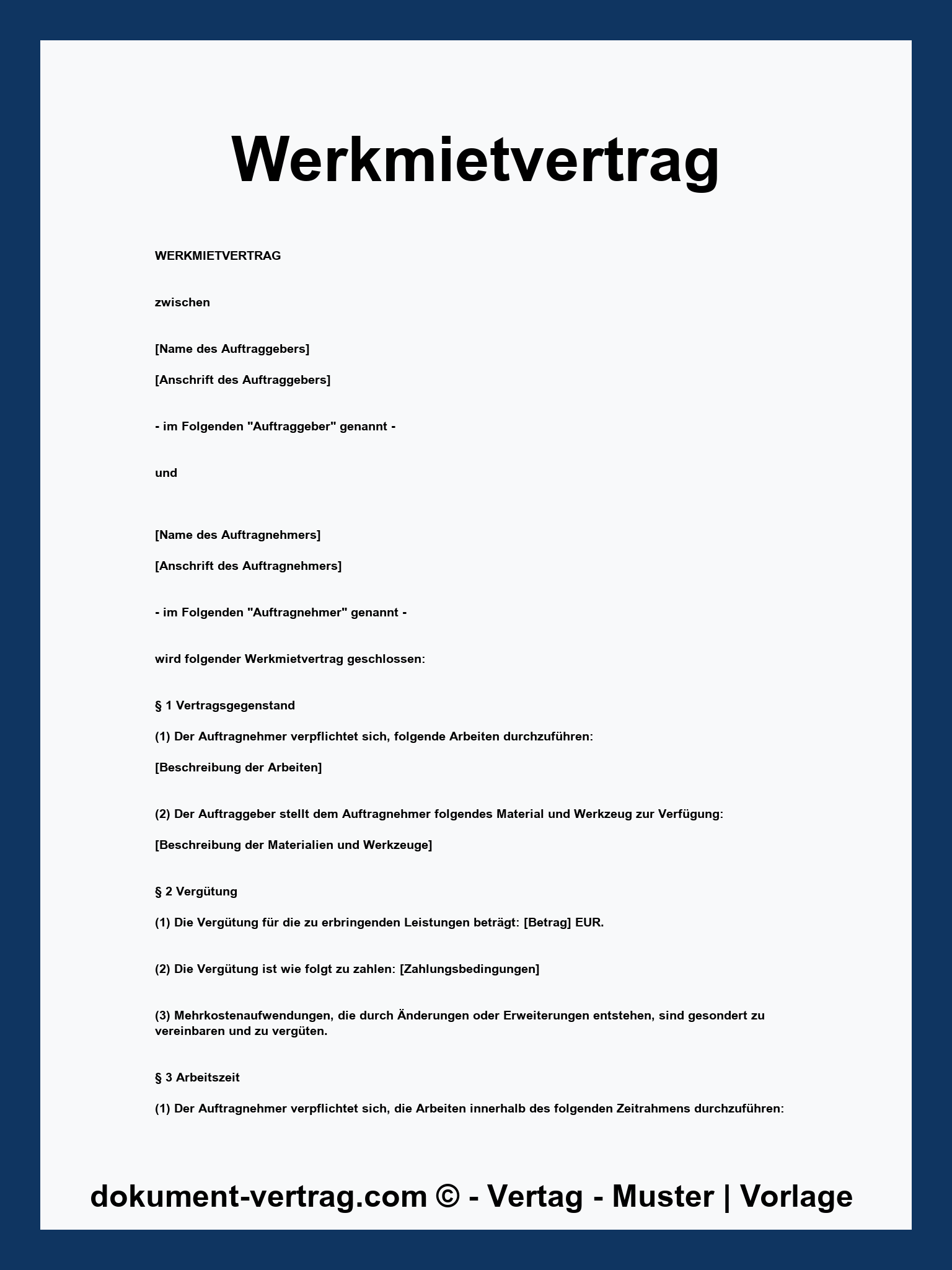 Werkmietvertrag Muster