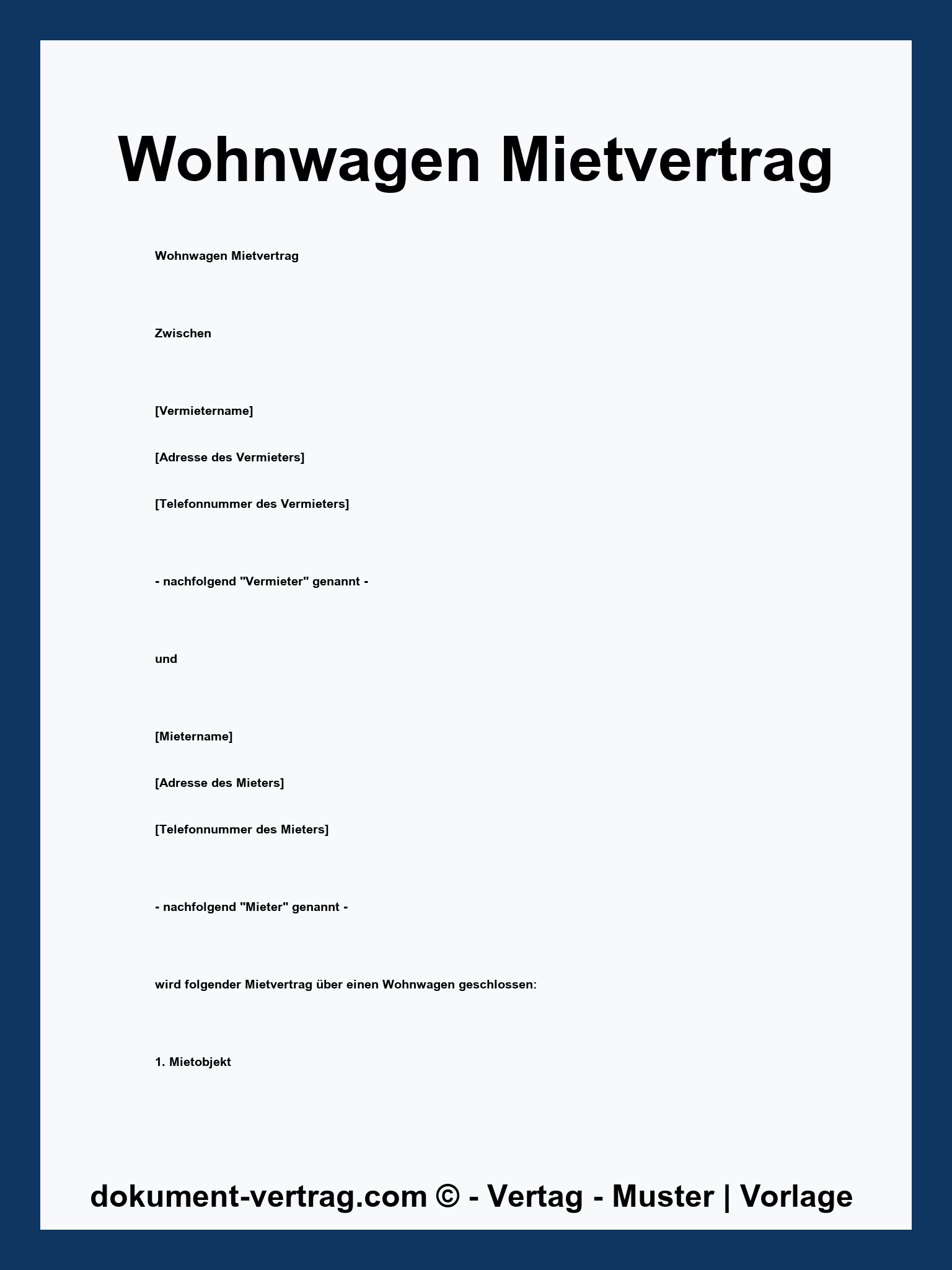 Wohnwagen Mietvertrag Vordruck Kostenlos